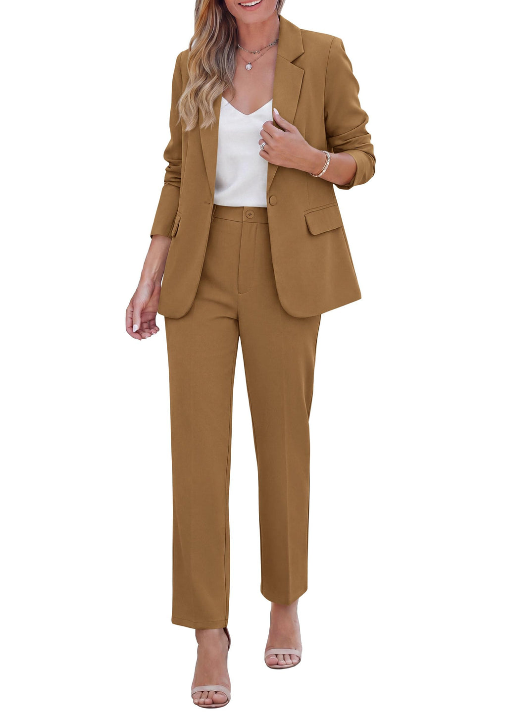 PRETTYGARDEN Two Piece Sets for Women Dressy Pant Suits Lapel Blazer,Straight Leg Dress Pants,Professional Interview Suit Set,Business Casual Outfits,Office Work Clothes,Fall Winter