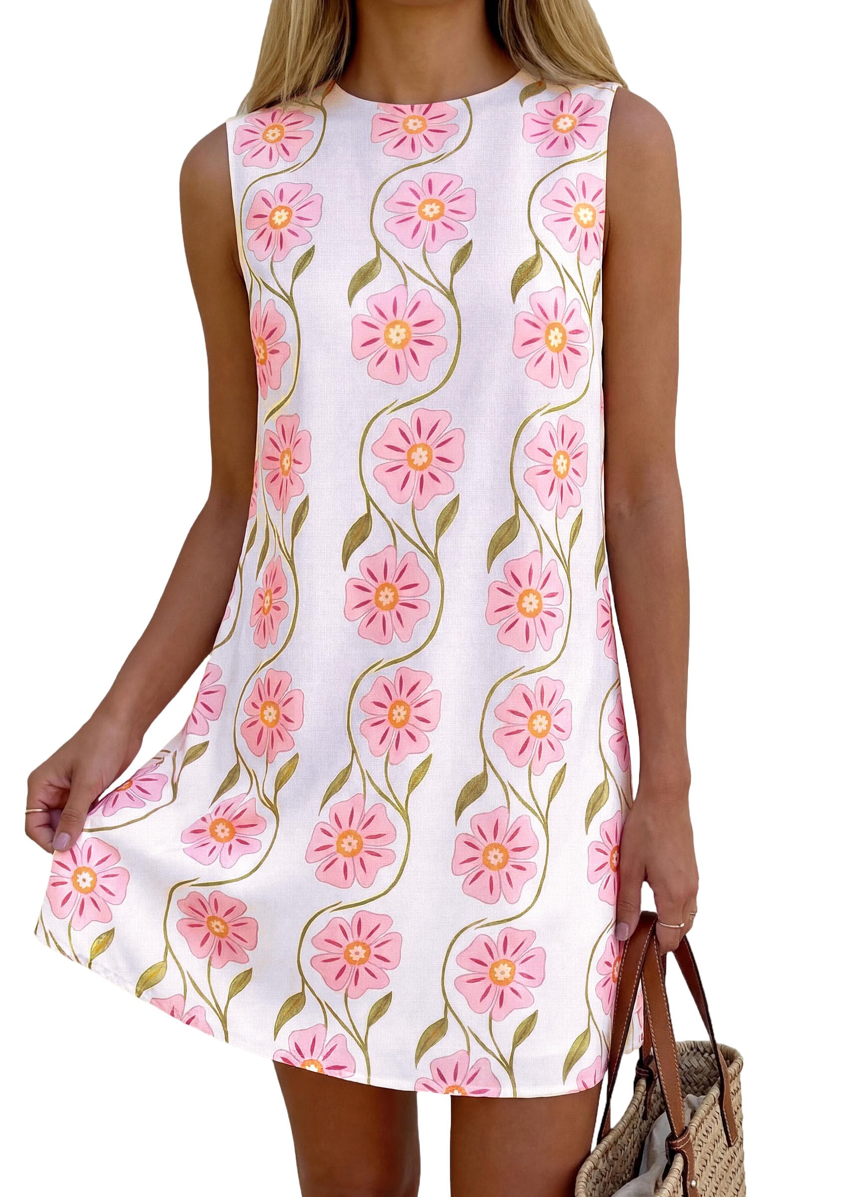 PRETTYGARDEN Sundresses for Women Summer Elegant Floral A Line Short Party Dress Beach Vacation Clothes