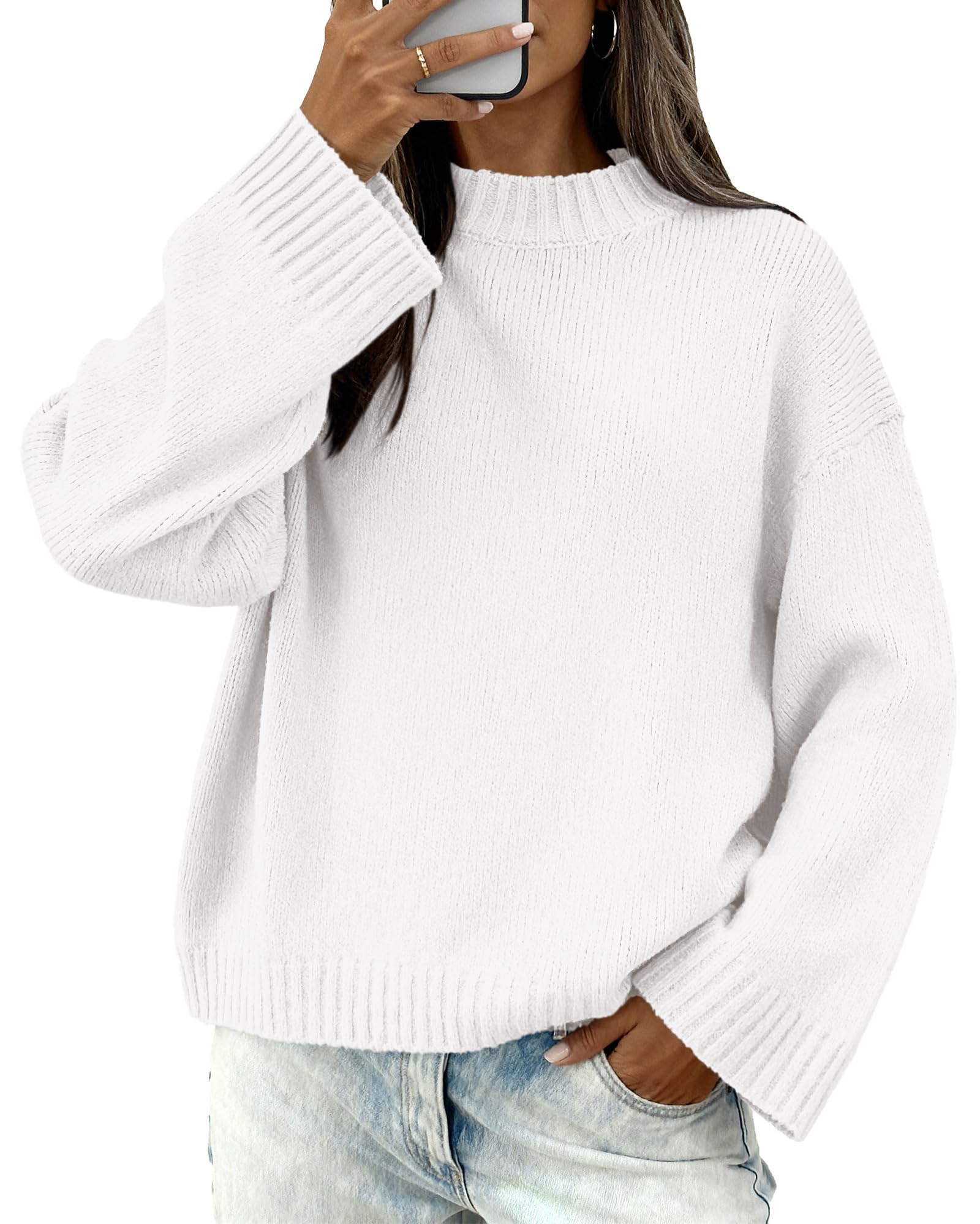 BTFBM Sweaters for Women Casual Crewneck Long Sleeve Loose Ribbed Knit Pullover Sweater Winter Clothes Fall Outfits