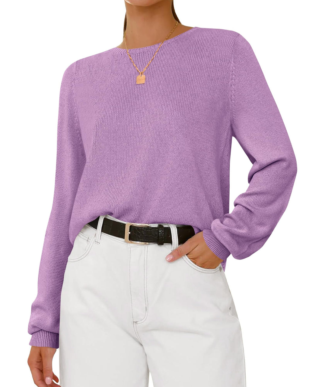 BTFBM Womens Long Sleeve Crew Neck Sweaters Spring Casual Classic Soft Loose Fit Basic Pullover Jumper Knit Top