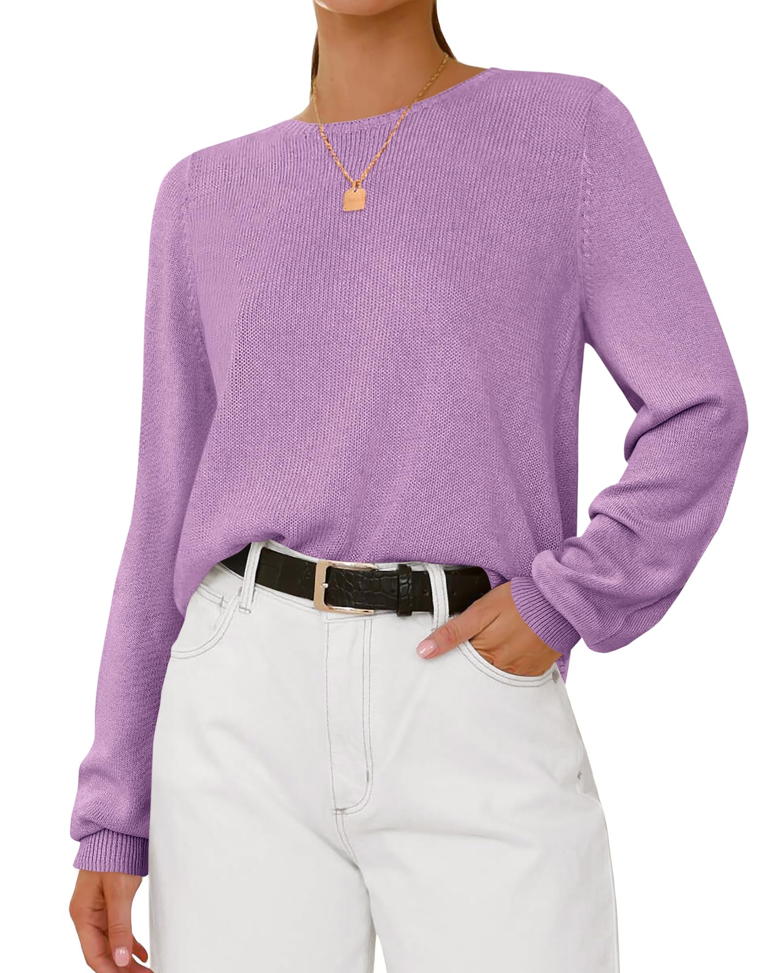 BTFBM Womens Long Sleeve Crew Neck Sweaters Spring Casual Classic Soft Loose Fit Basic Pullover Jumper Knit Top