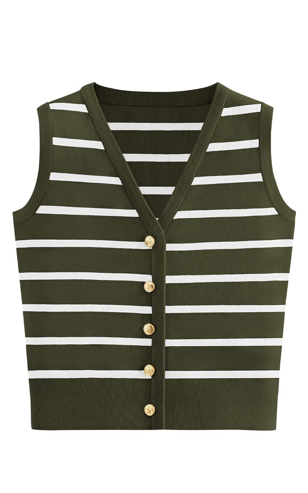 FreshPretty Women's Trendy Striped Sweater Vest V Neck Sleeveless Button Up Tank Tops Y2k Shirts Casual Business Summer Outfits