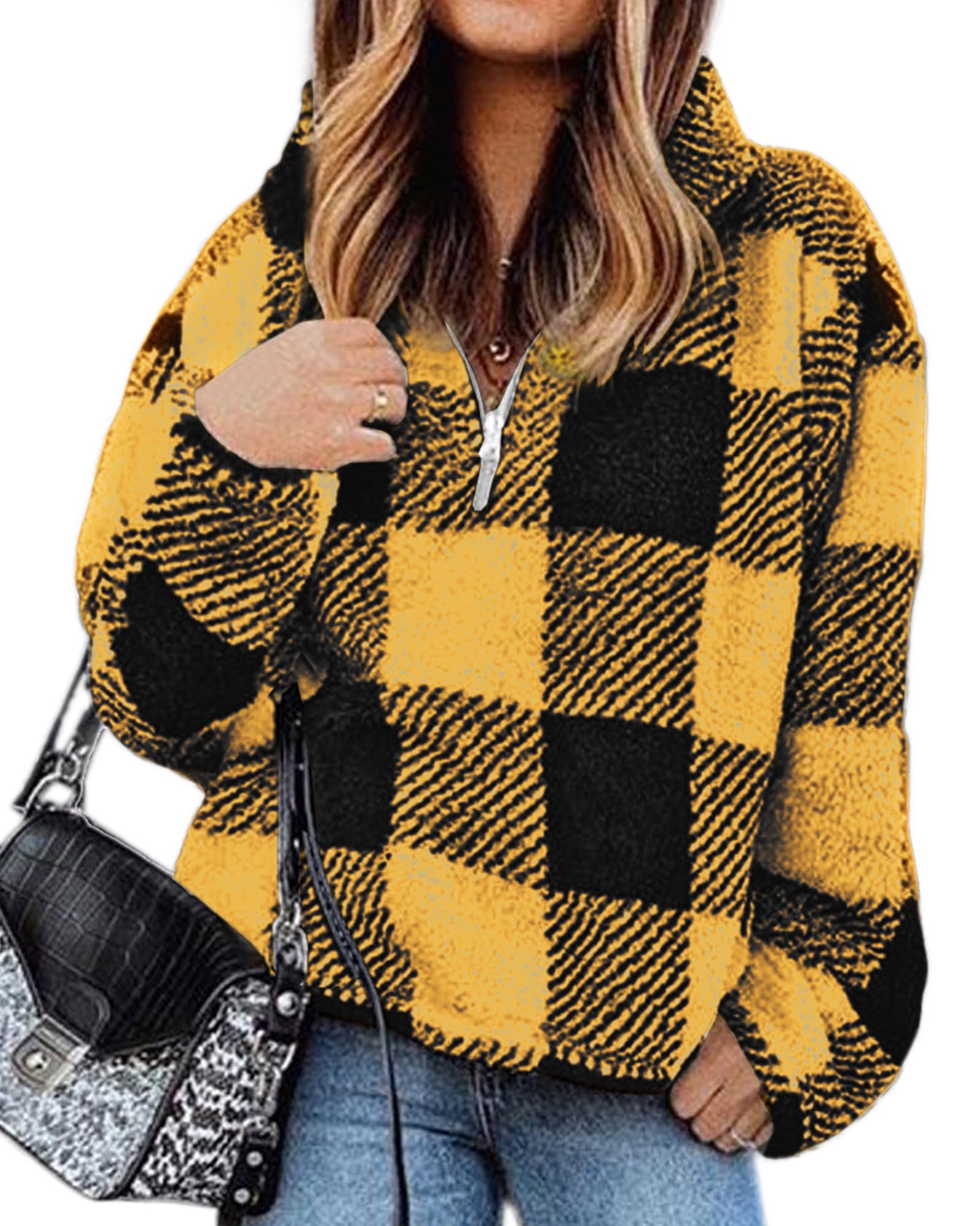BTFBM Womens Sweatshirt Sherpa Quarter Zip Pullover Fall Winter Long Sleeve Fleece Sweaters Hoodies Sweatshirts Clothes