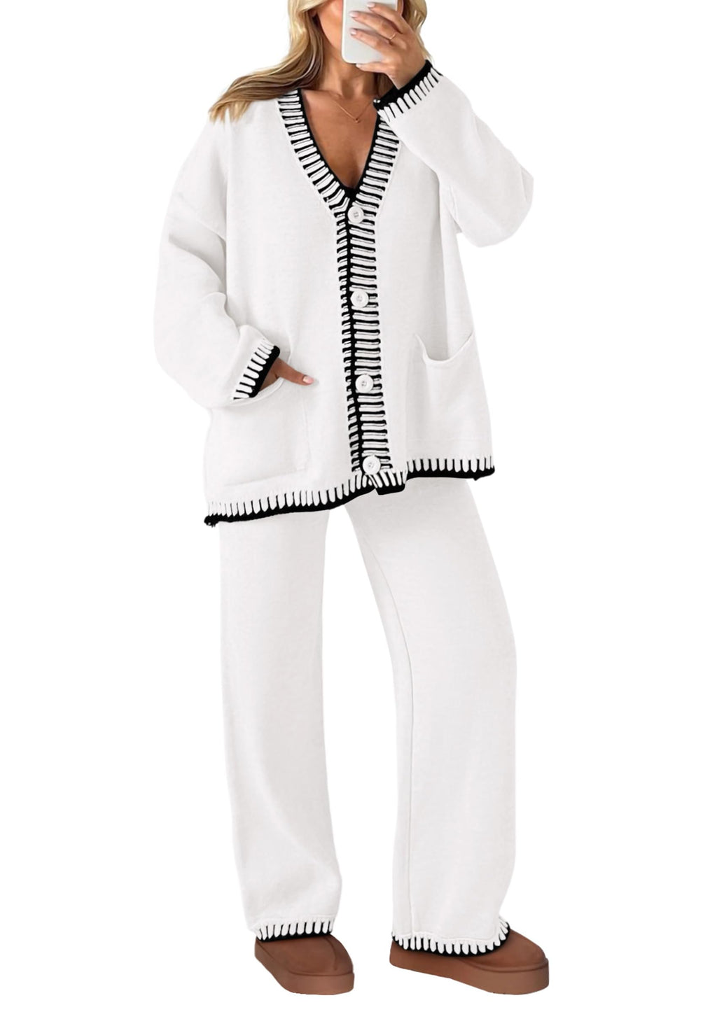 PRETTYGARDEN Lounge Sets for Women Fall Loungewear 2 Piece Outfits Cardigan Sweaters Track Suit Matching Winter Clothing
