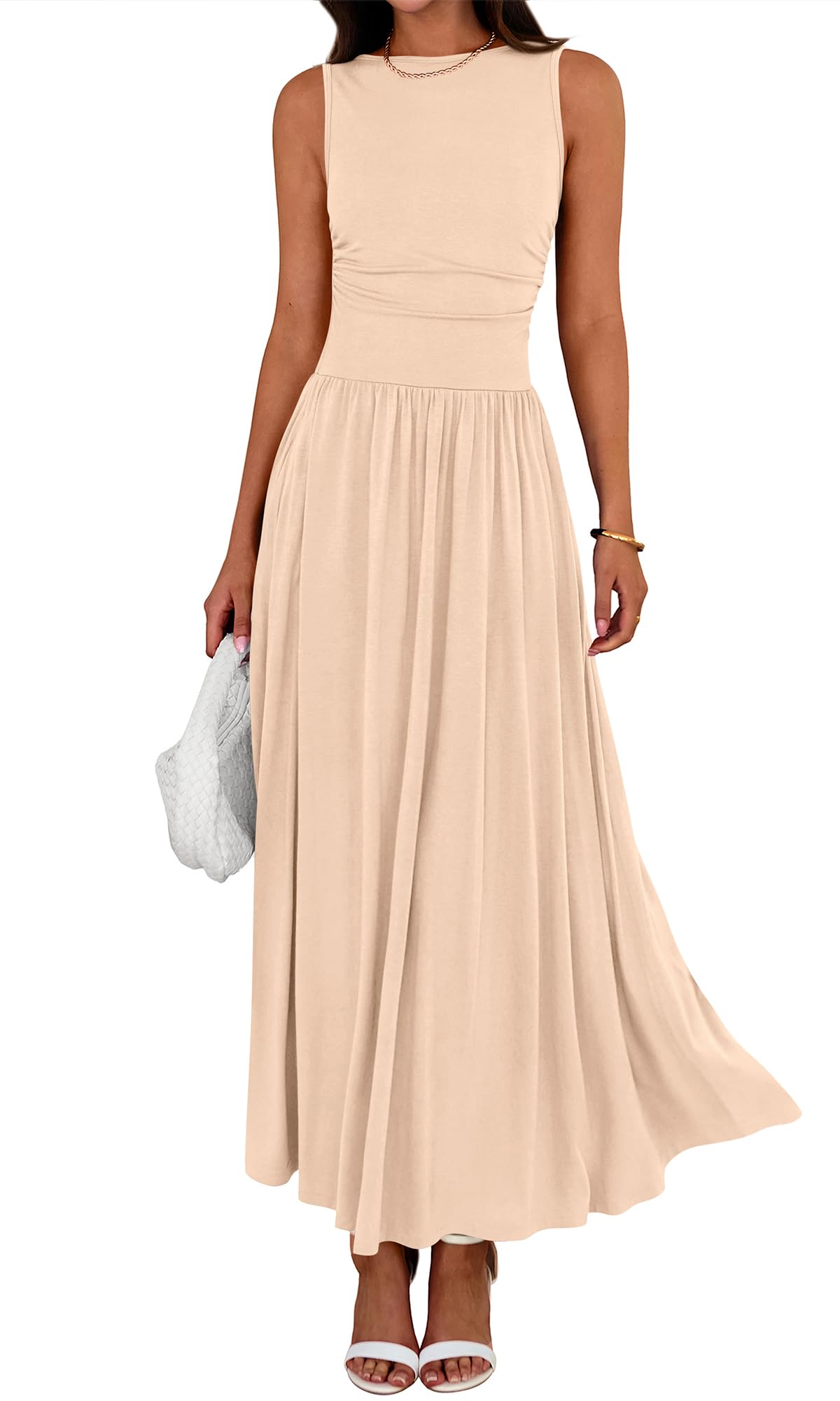BTFBM Summer Maxi Dresses for Women Spring Sleeveless Casual Ruched High Waisted Long Sundress Flowy Beach Dress