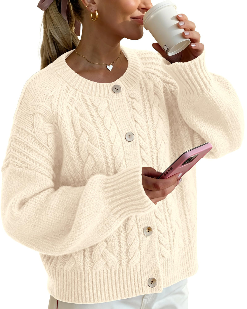 FreshPretty Chunky Cardigan Sweaters for Women Fall Fashion Button Long Sleeve Loose Cable Knit Winter Coats Outerwear