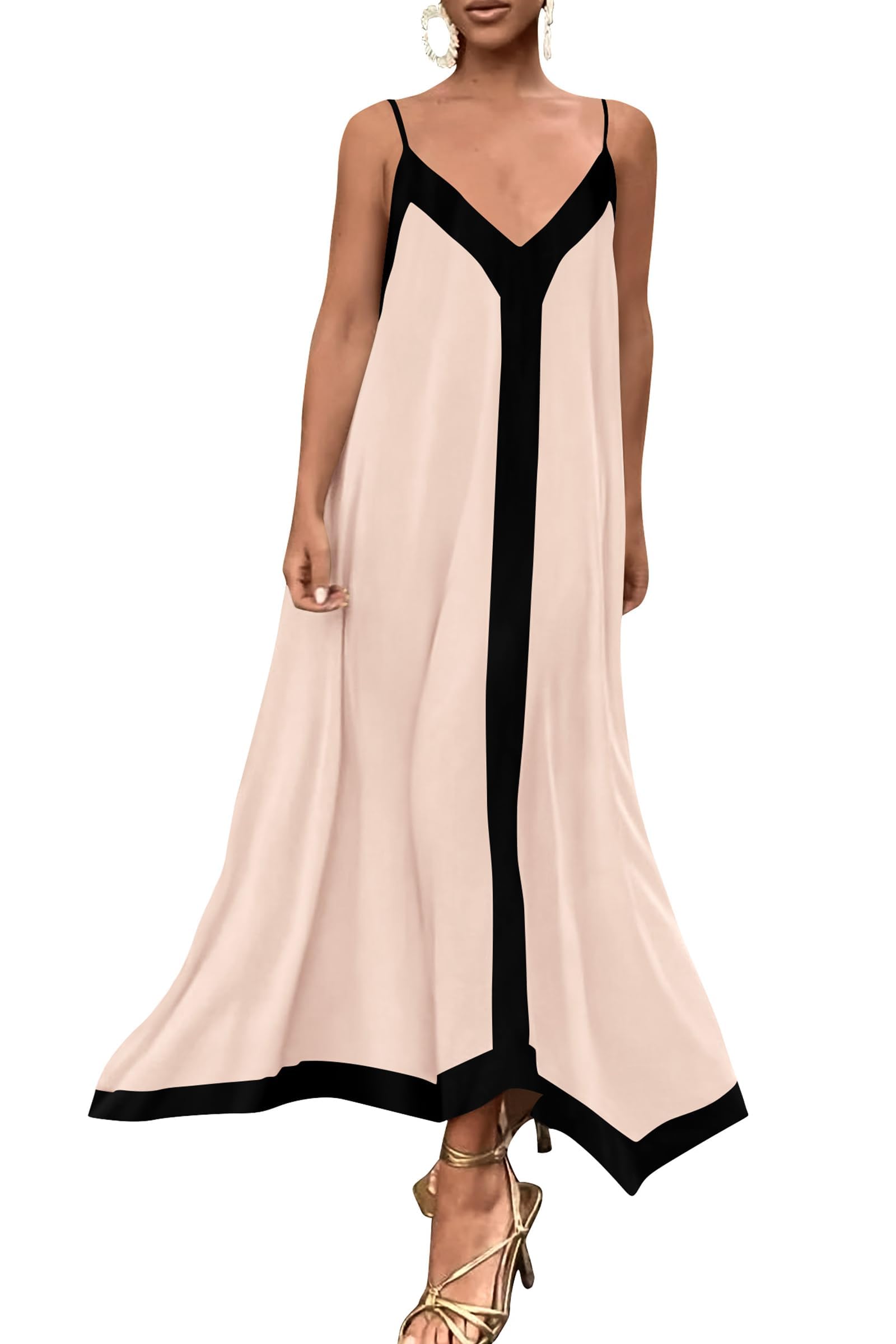 PRETTYGARDEN Women's Summer Maxi Dress Sleeveless V Neck Spaghetti Strap Flowy Elegant Holiday Party Dresses