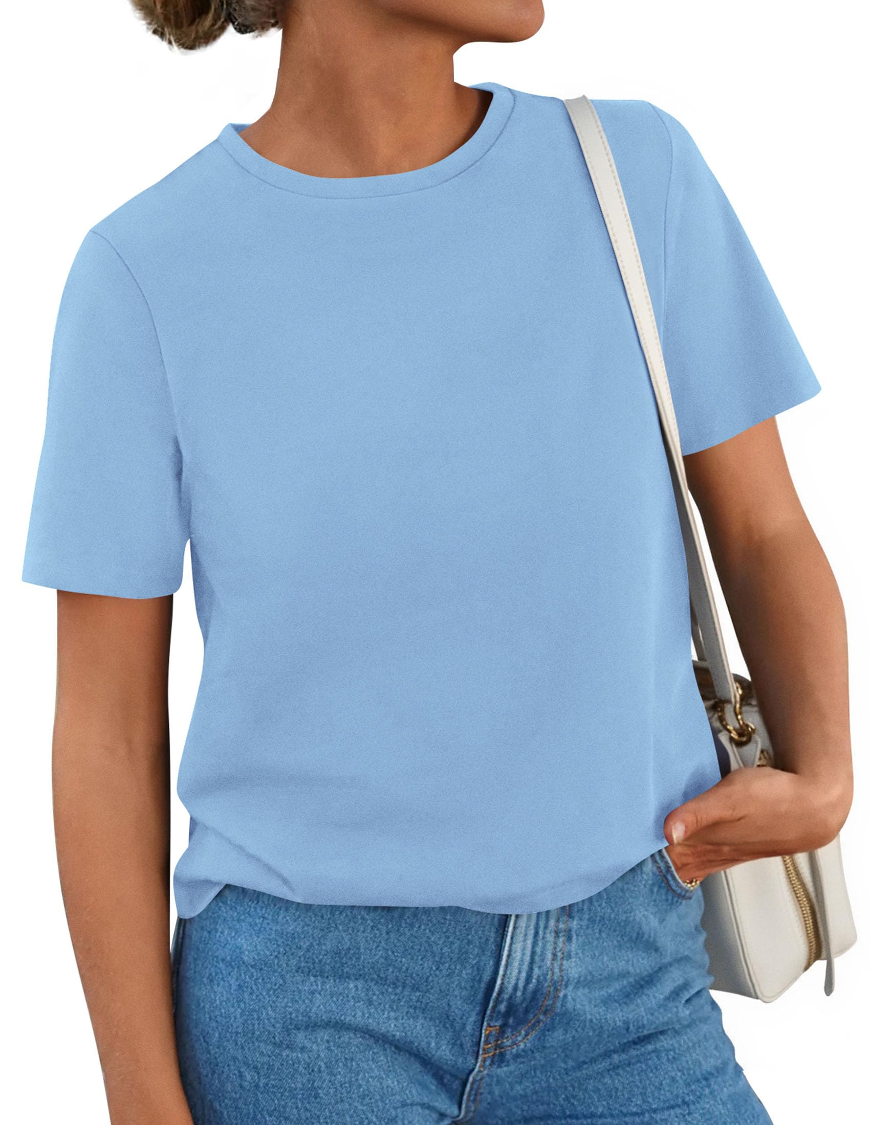 PRETTYGARDEN Womens Summer Tops Casual Basic Crewneck Short Sleeve Shirts Spring Fashion Clothing Going Out Outfits