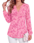 BTFBM Womens Tops Floral Sheer Mesh Long Sleeve Blouses Dressy Casual V Neck Flocked Mesh Shirts,Velvet-Like Flowers,Double Layered,Loose Fit Tunics,Business Casual Top,Fall Fashion Clothing
