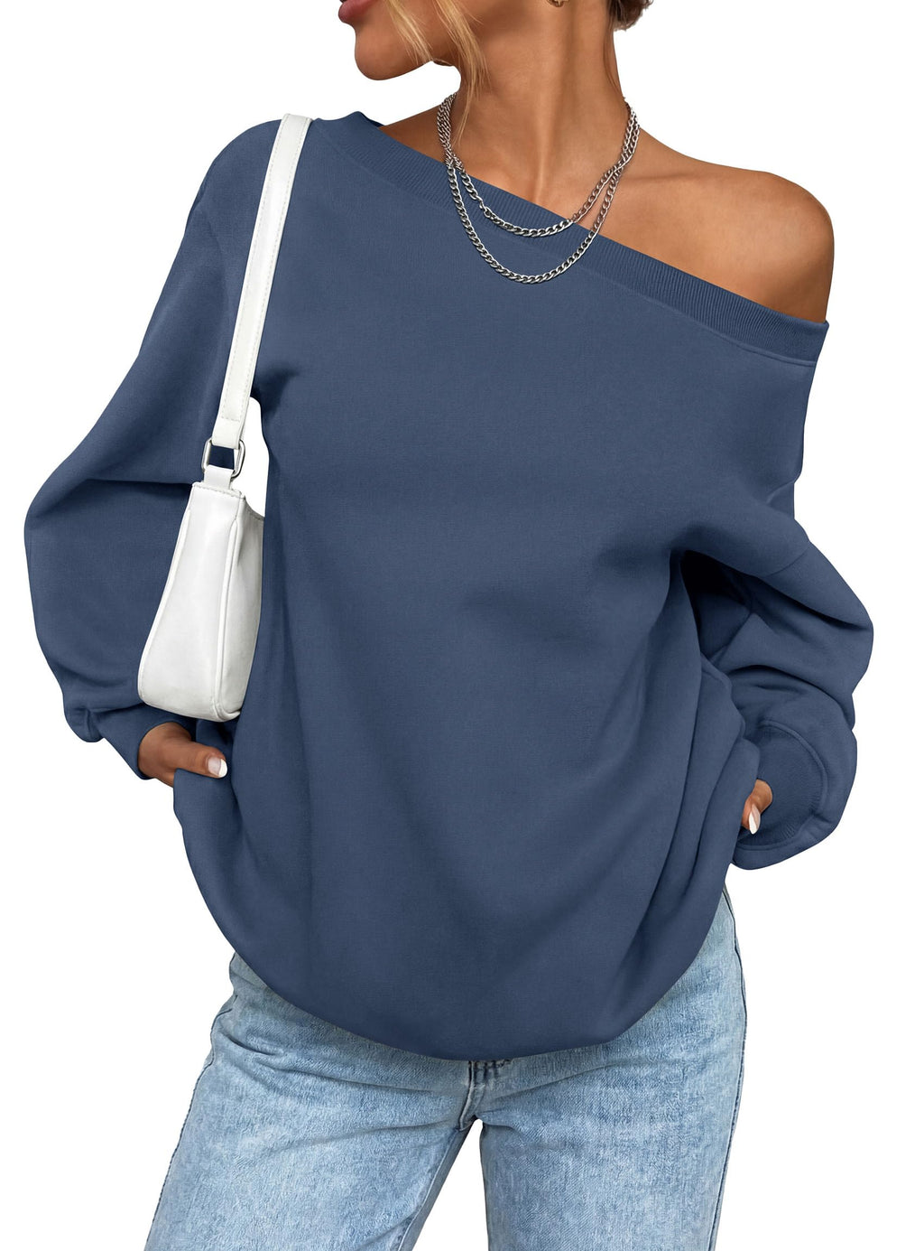 PRETTYGARDEN Womens Off The Shoulder Sweatshirt Loose Fit Slouchy Long Sleeve Tops,Fleece Cropped Sweatshirts,Oversized Pullover,Casual Daily Street Y2K Outfits,Fall Winter Clothes