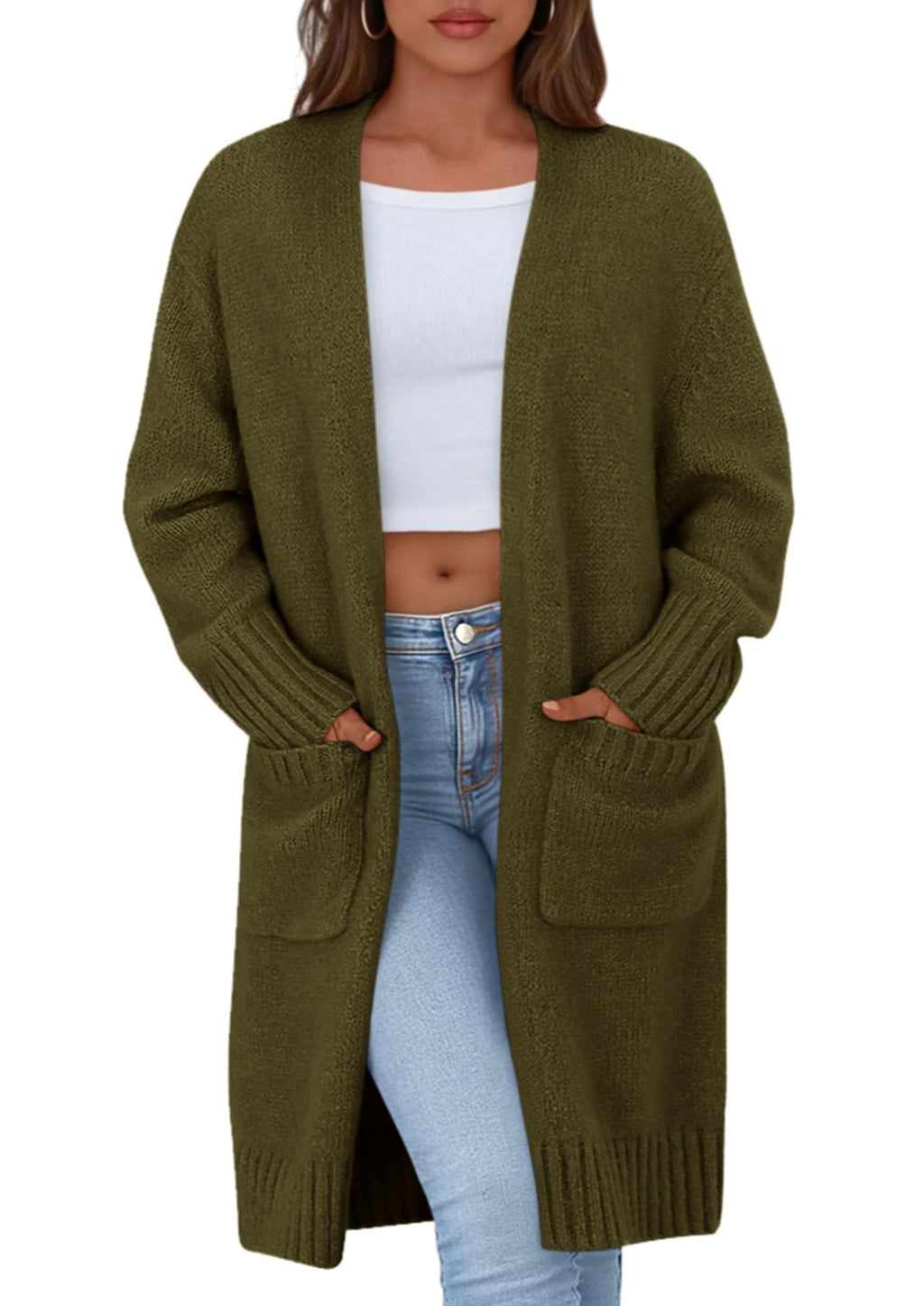 PRETTYGARDEN Fall Long Sleeve Cardigan Sweaters for Women Trendy Winter Open Front Loose Knitted Cardigans with Pockets