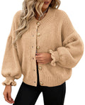 PRETTYGARDEN Womens Cropped Cardigans Trendy Ruffle Open Front Chunky Knit Sweater Oversized Button Down Fall Clothes