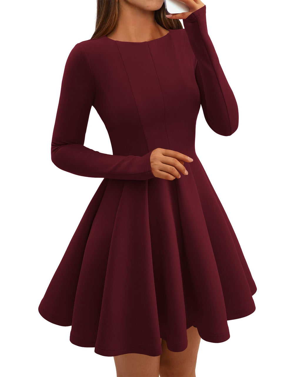 BTFBM Spring Dresses for Women Long Sleeve High Waist Pleated Flowy A Line Party Wedding Guest Dress Business Casual