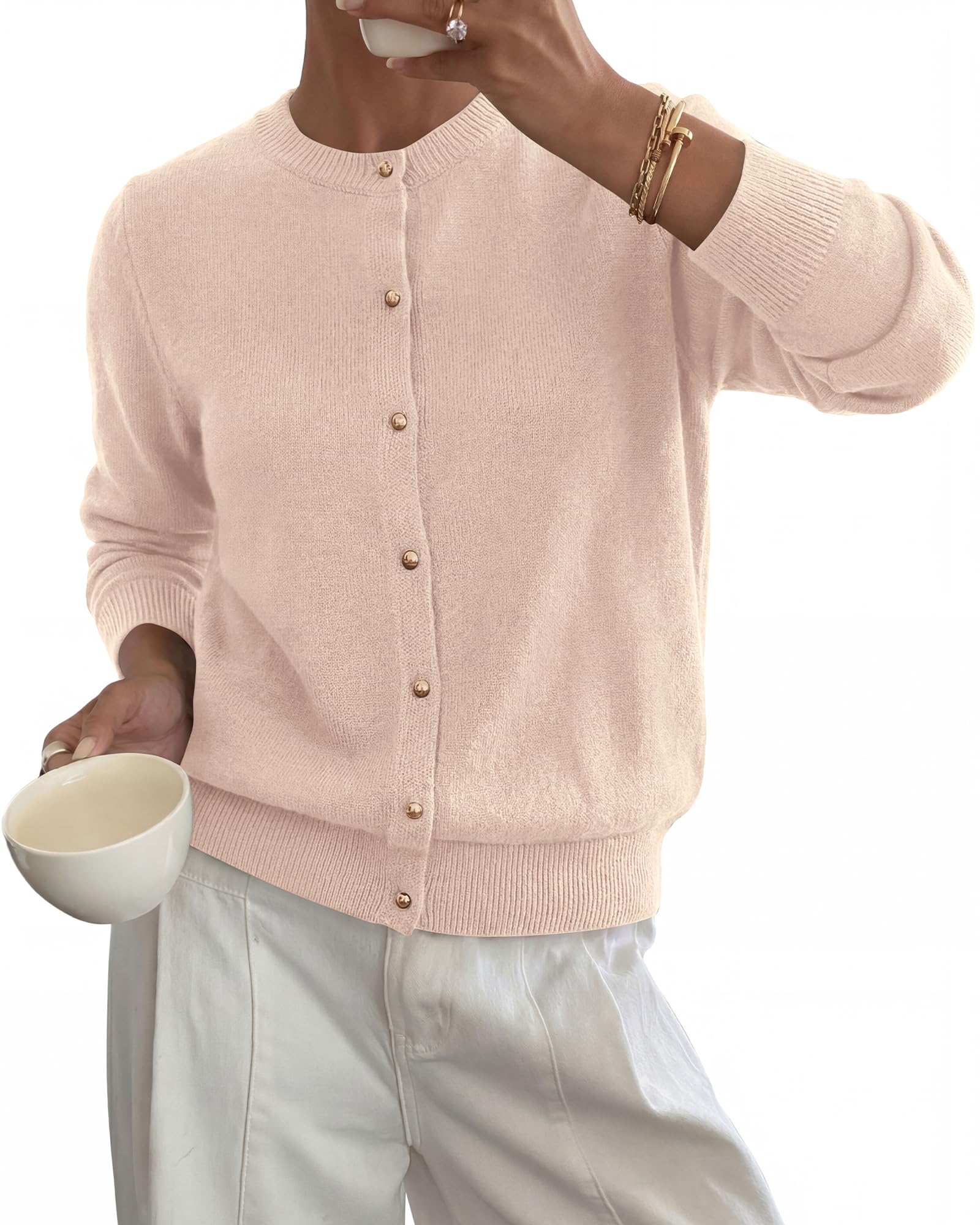 BTFBM Button Cardigan Sweaters for Women Fall Clothes Ribbed Knit Open Front Cardigan, Long Sleeve Sweater, Cozy Soft Stretchy Outerwear, Relaxed Fit, Trendy Winter Outfits