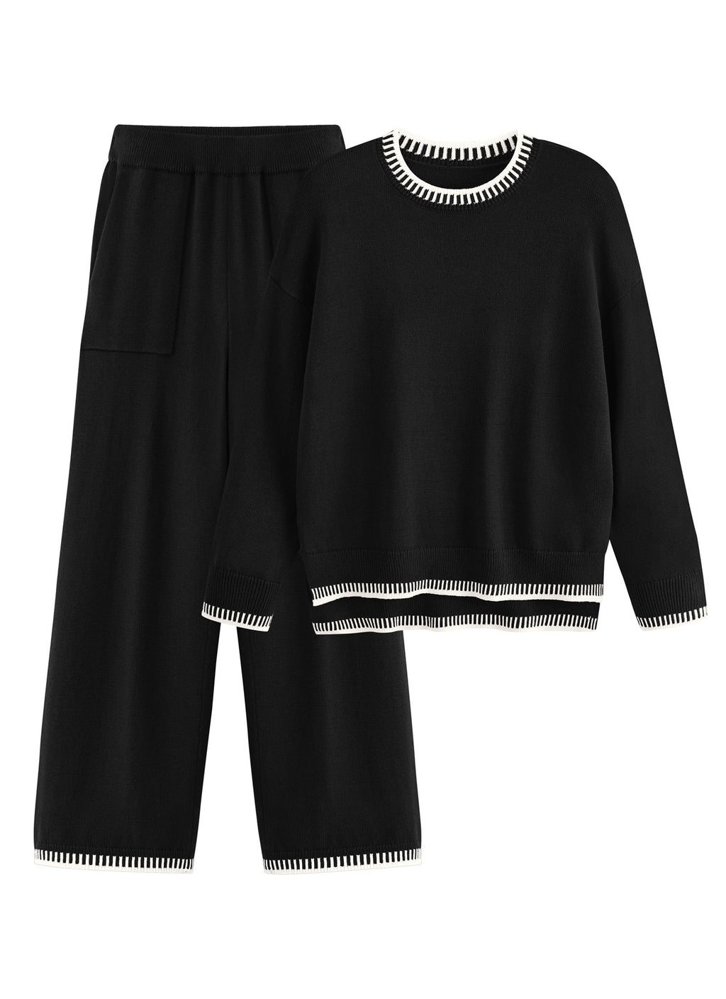 PRETTYGARDEN Women's 2 Piece Knit Sweater Outfit Casual Long Sleeve Pullover Wide Leg Pants Tracksuit Loungewear Set