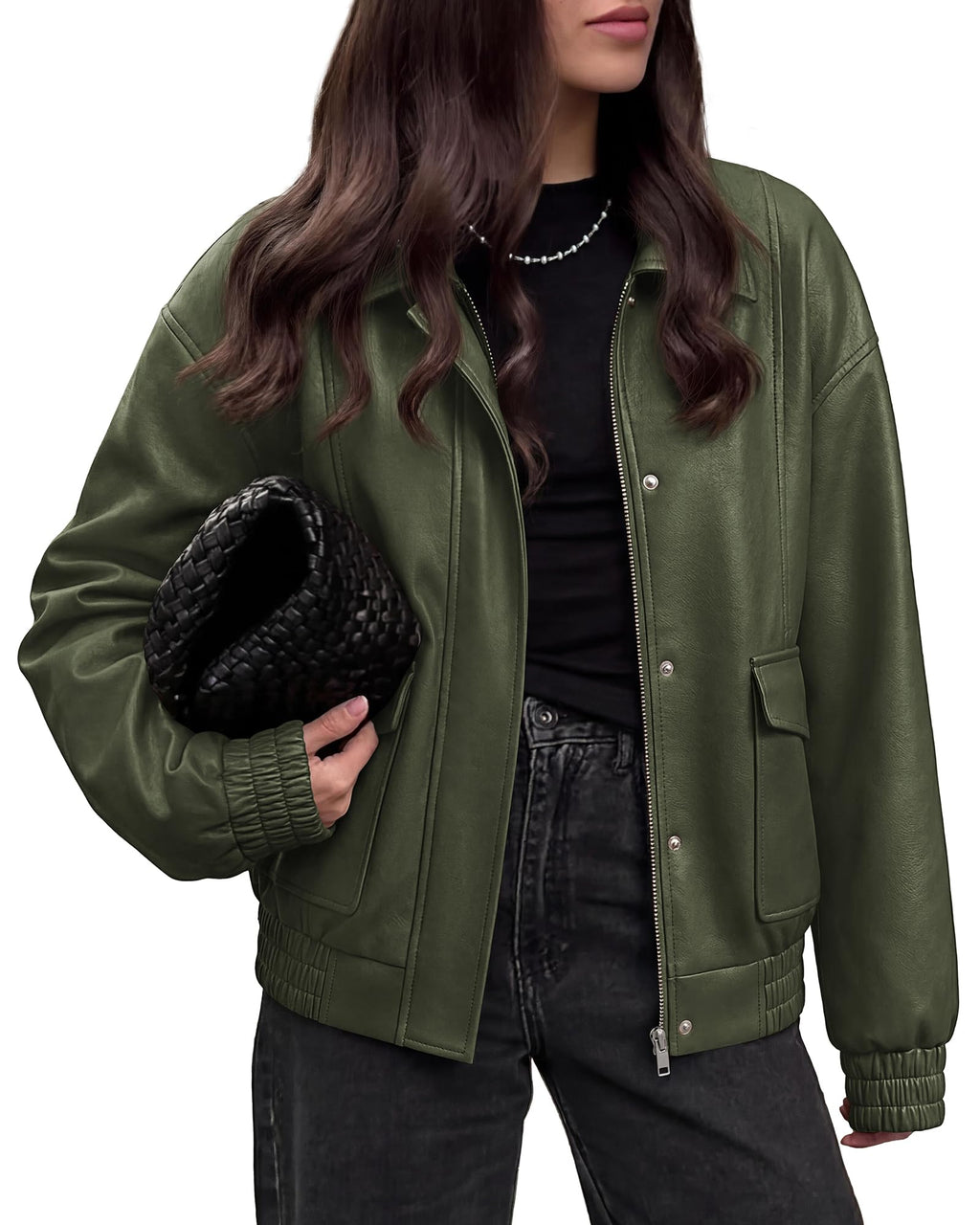BTFBM Faux Leather Jacket Women Fall Clothes Long Sleeve, Bomber Jackets, Snaps, Pockets, Oversized, Zip Up Motorcycle Outerwear, Airport, Going Out Outfits, Winter Coat