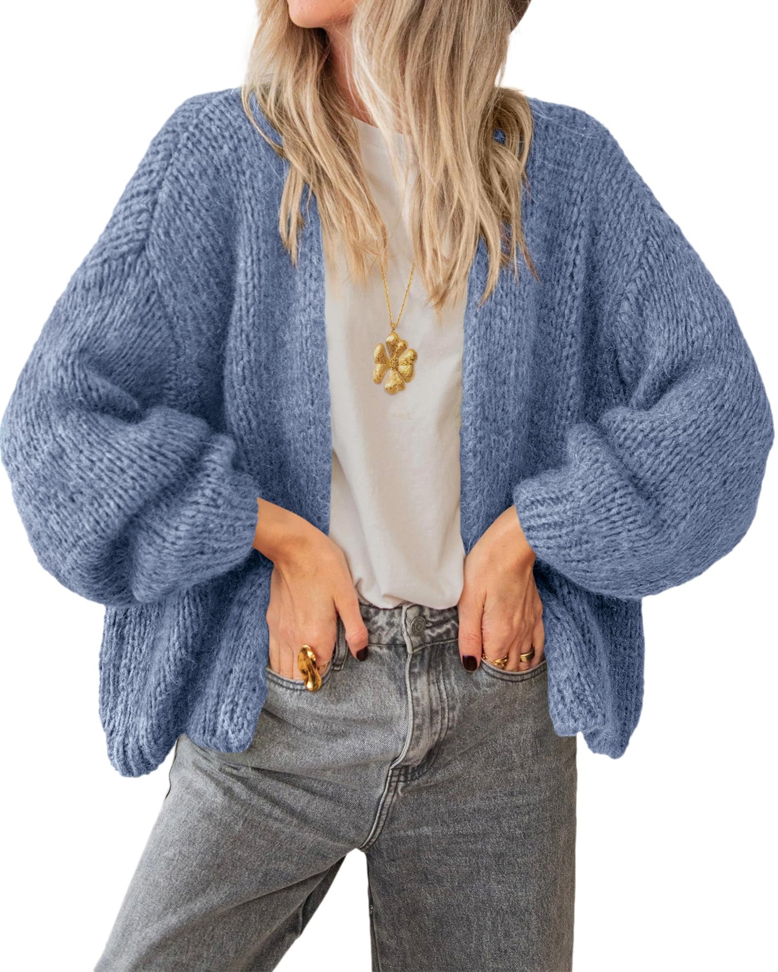 BTFBM Cardigan Sweaters for Women Fall Fashion Clothes | No Button No Pocket Design, Chunky Knit Open Front Cardigans, Ribbed Cuff Long Sleeve Sweater, Loose Winter Coat Clothing