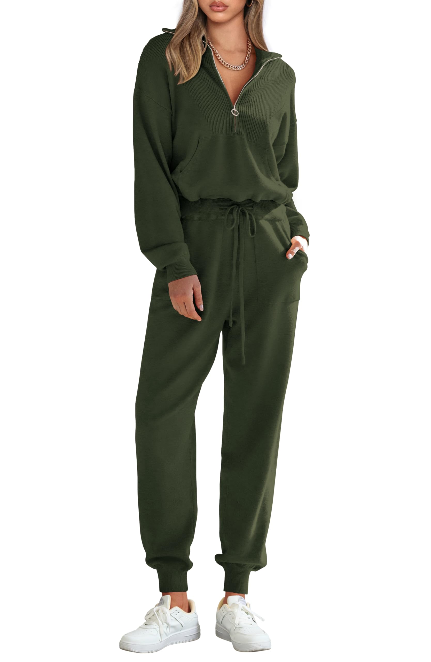 PRETTYGARDEN Women's 2 Piece Sweater Set Pullover Zip Up Sweatshirt Jogger Sweatpants Tracksuit Casual Outfit