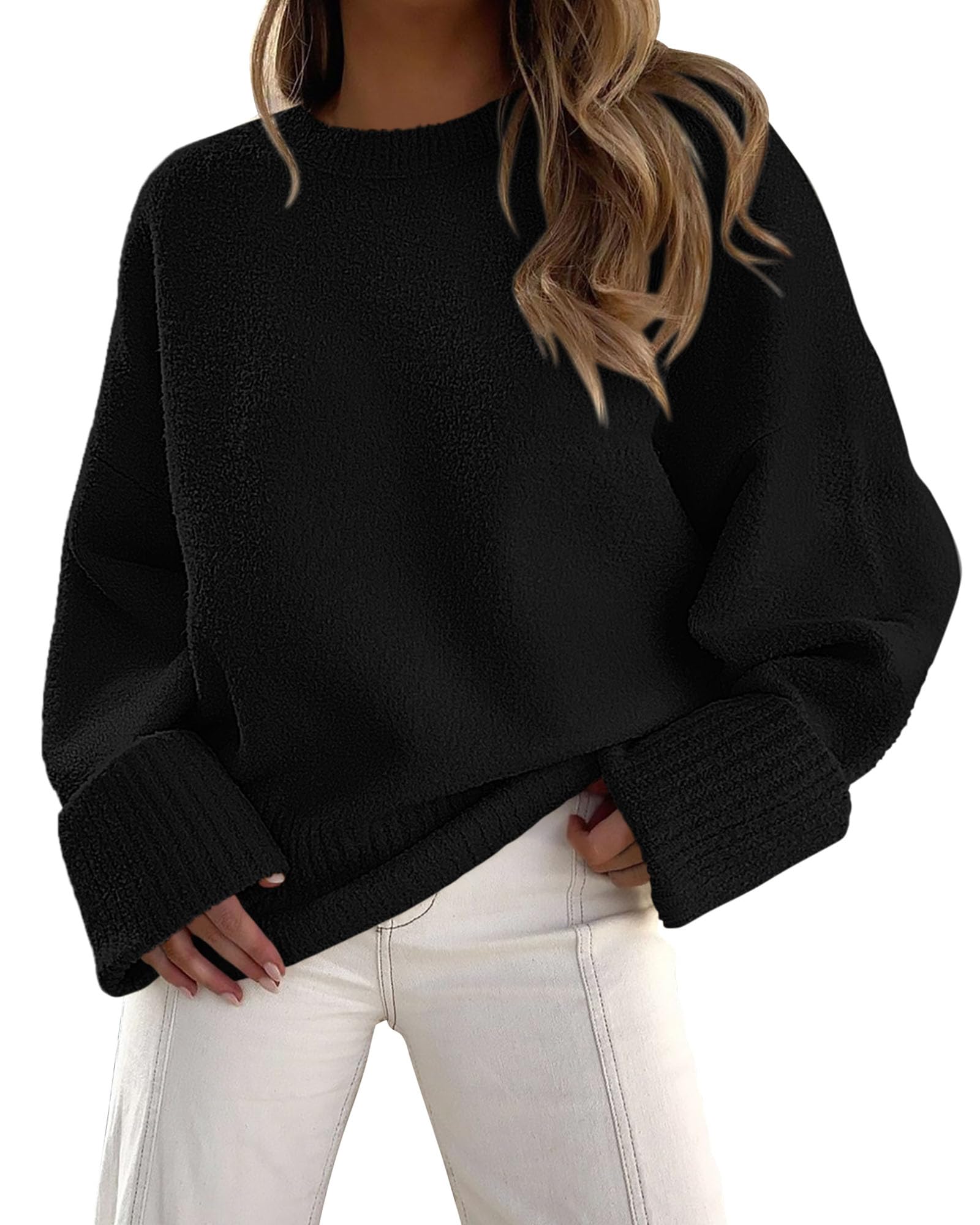 PRETTYGARDEN Women's Fall Oversized Sweaters Casual Crewneck Pullover Long Sleeve Fuzzy Chunky Knit Tops Blouse