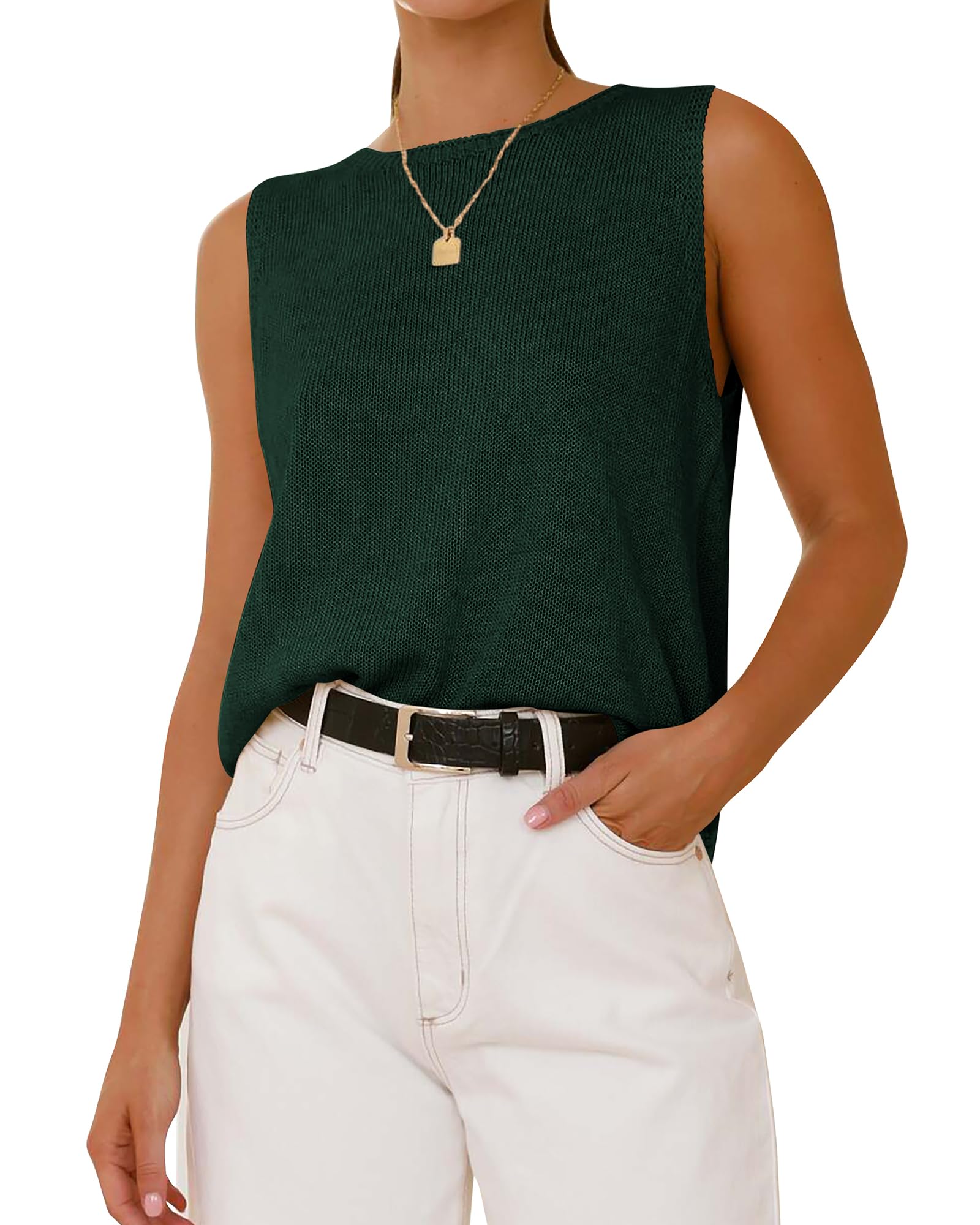 FreshPretty Women's Sleeveless Sweater Vest Summer Crew Neck Ribbed Knit Lightweight Pullover Casual Loose Fit Tank Tops