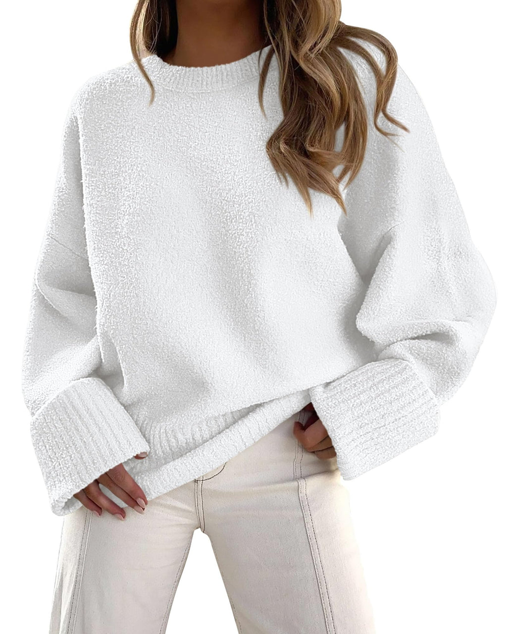 PRETTYGARDEN Women's Fall Oversized Sweaters Casual Crewneck Pullover Long Sleeve Fuzzy Chunky Knit Tops Blouse