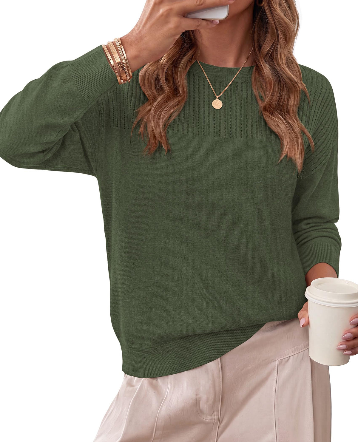 PRETTYGARDEN Sweaters for Women Fall Crewneck Knit Cropped Sweater Soft Cozy Relaxed Fit Long Sleeve Lightweight Basic Pullover Top, Winter Business Casual