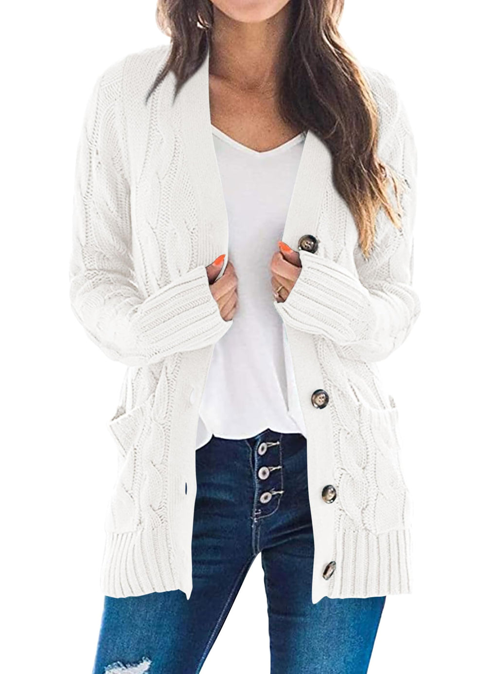 PRETTYGARDEN Women's Open Front Cardigan Sweaters Fall Fashion Button Down Cable Knit Chunky Winter Clothing Outerwear Coats