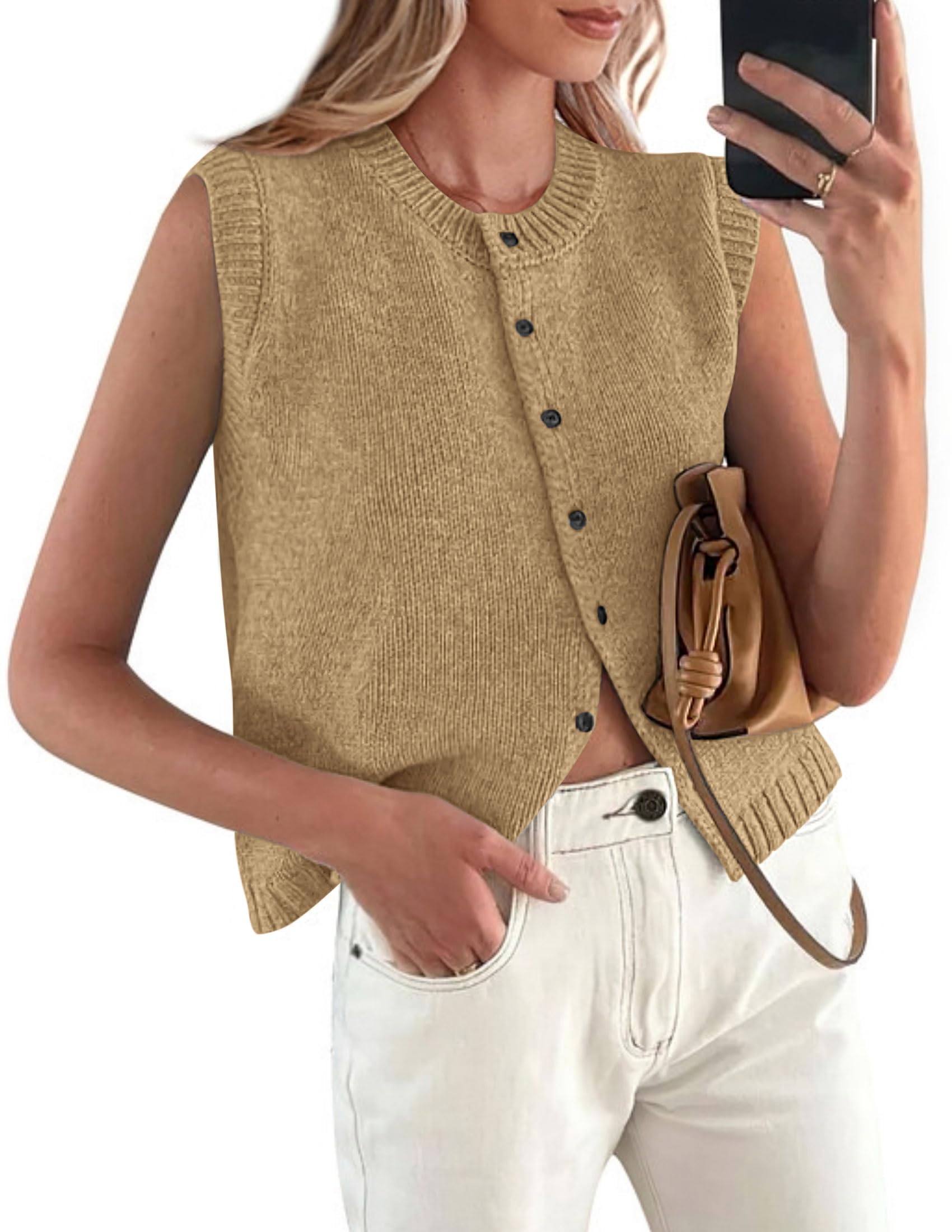 PRETTYGARDEN Sweater Vest Tops for Women Lightweight Summer Cardigan Sleeveless Button Up Knit Casual Spring Clothes