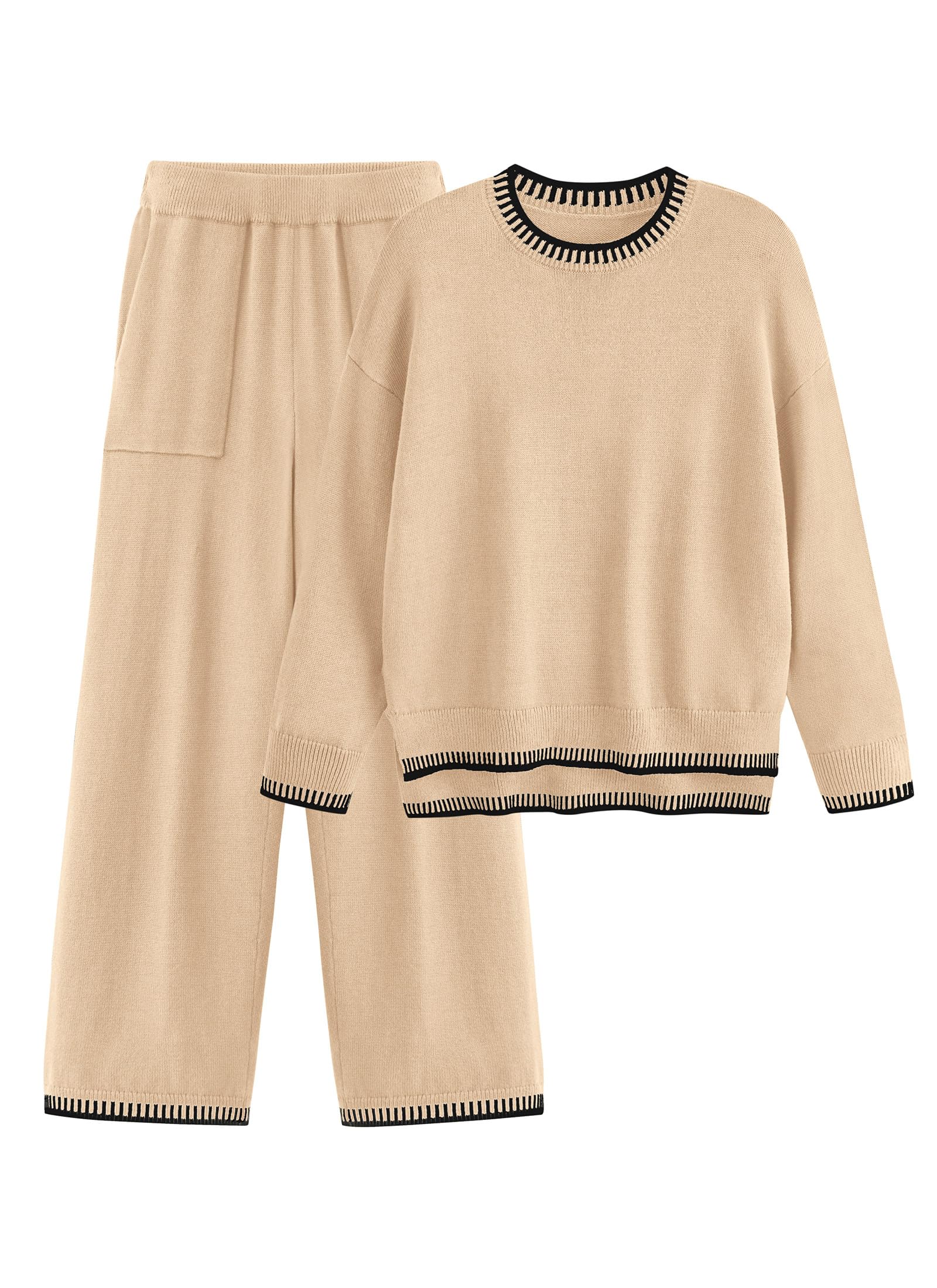 PRETTYGARDEN Women's 2 Piece Knit Sweater Outfit Casual Long Sleeve Pullover Wide Leg Pants Tracksuit Loungewear Set