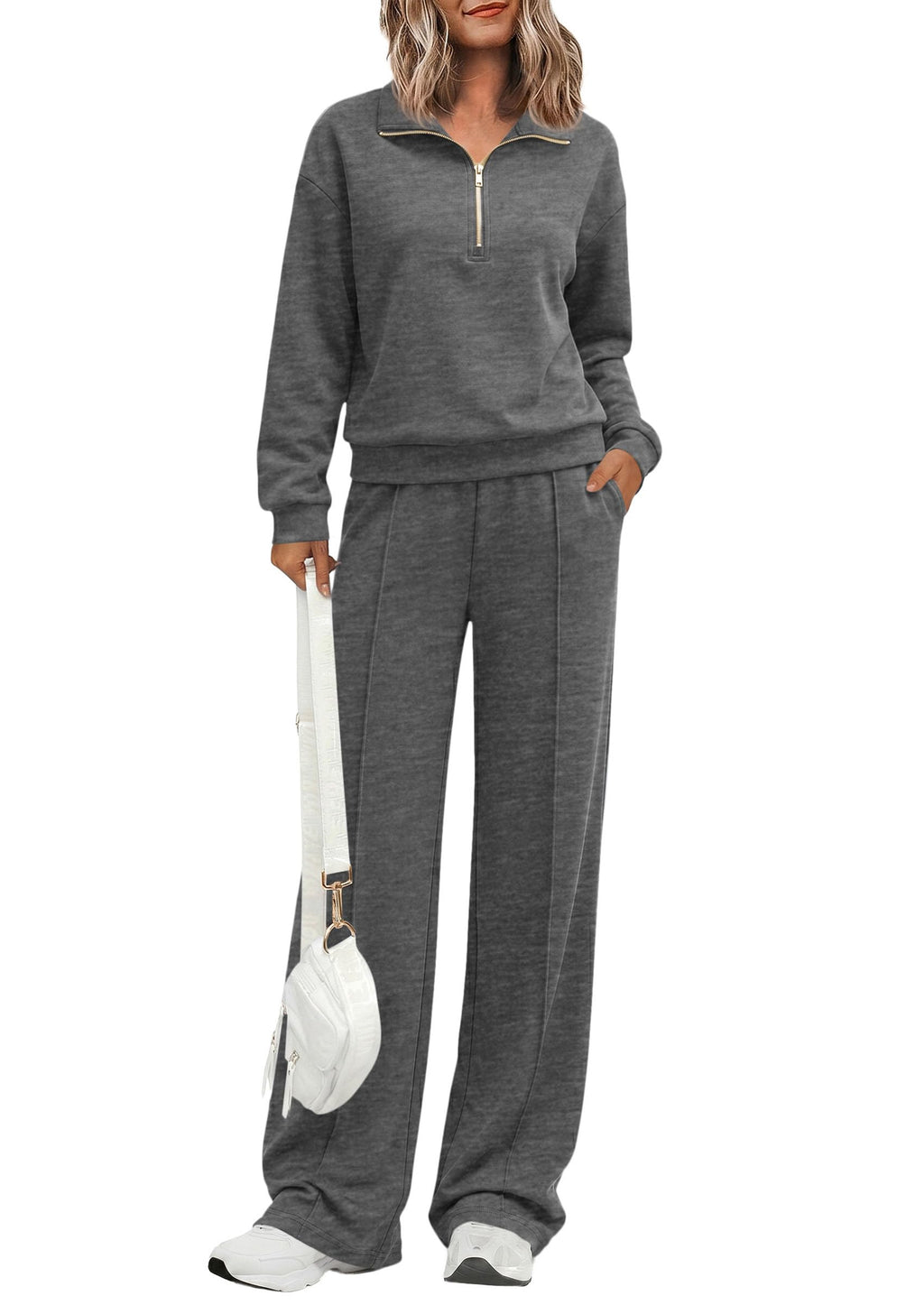 PRETTYGARDEN Women's Lounge Sets 2 Piece Outfits Sweatsuits | Half Zip Pullover Sweatshirts, Wide Leg Pants Pockets, Matching Workout Tracksuits, Airport Travel Resort Wear, Fall Clothes