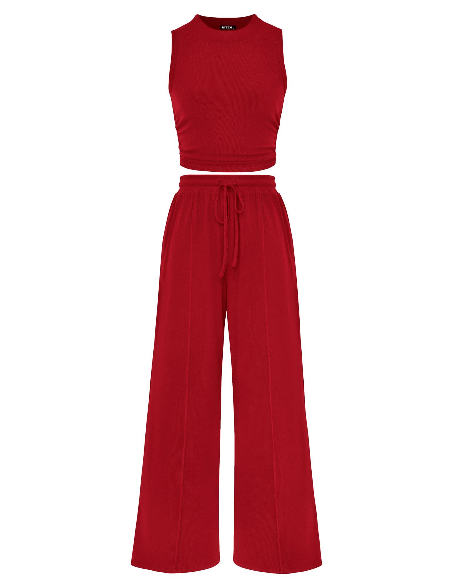 BTFBM Summer Outfits For Women Cropped Sleeveless Tank Tops Wide Leg Pants 2 Piece Sets Beach Lounge Set Clothing