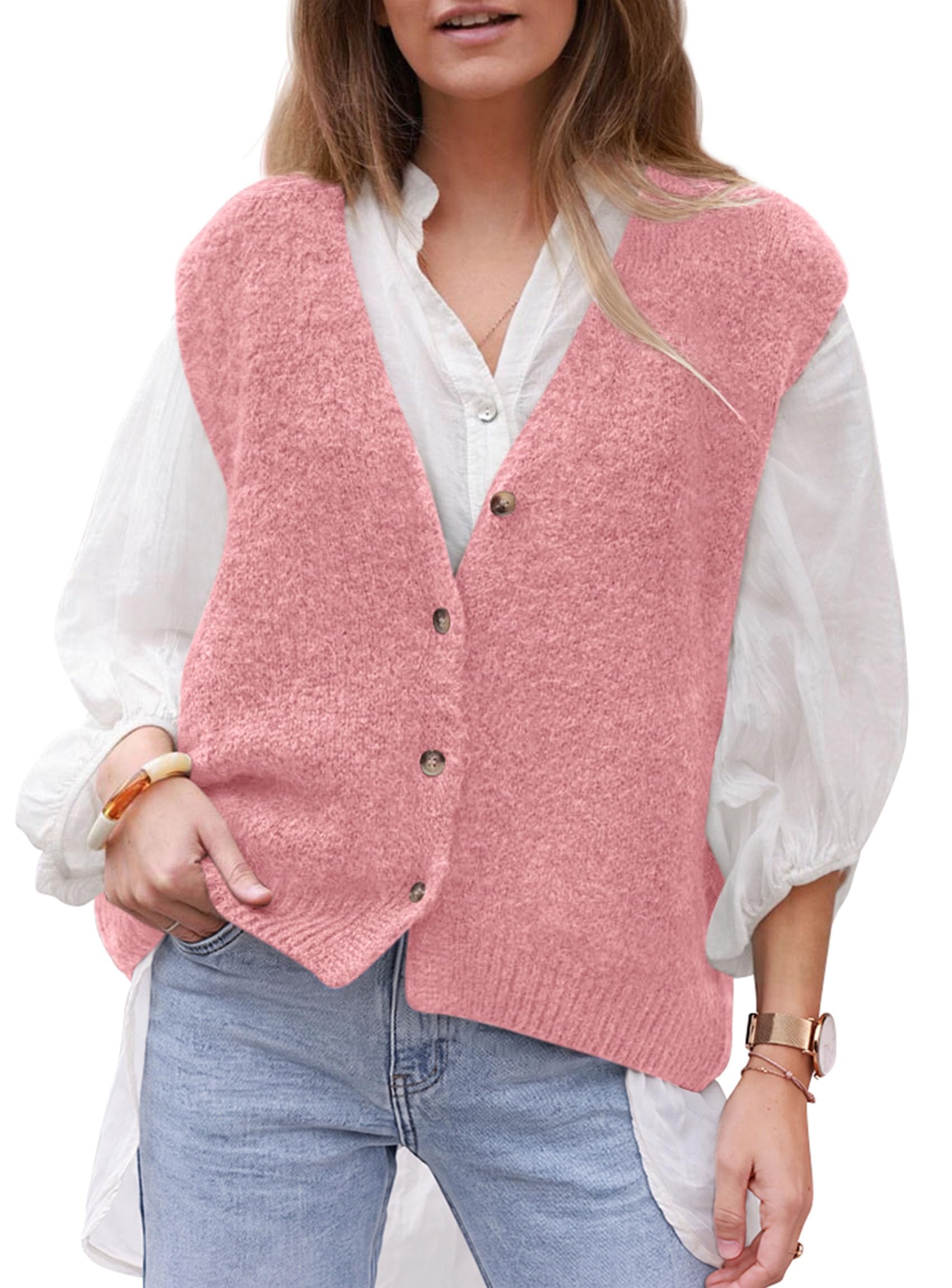 PRETTYGARDEN Womens Fall Sleeveless Button Down Sweater Vest | Soft Knit Fabric, Fashion Deep V Neck, Casual Loose Fit Sweater, Going Out Outfits, 2026 Trendy Winter Clothes
