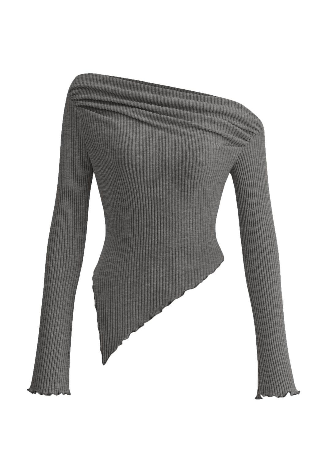 PRETTYGARDEN Women's Spring Long Sleeve Y2K Crop Top Trendy Off Shoulder Asymmetrical Fitted Knit Tee Shirts Going Out Tops