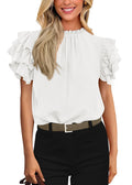 FreshPretty Blouses for Women Dressy Casual Spring Summer Ruffle Short Sleeve Mock Neck Work Shirts Tops Fashion Clothing
