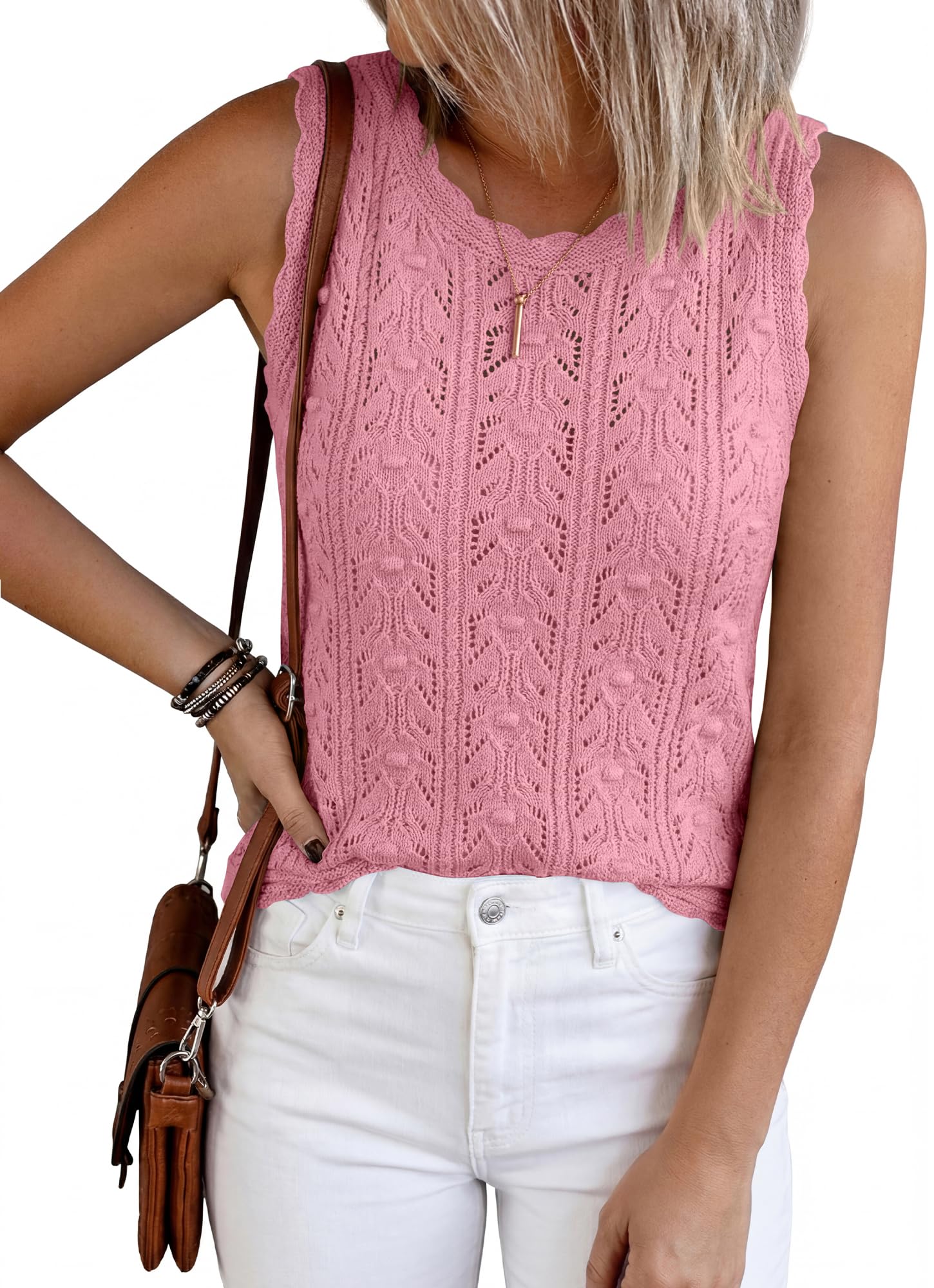 BTFBM Crochet Tops for Women Sleeveless Knit Sweater Vest Tank Top Summer Spring Cover Ups Beach Vacation Clothes