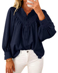 FreshPretty Blouses for Women Dressy Casual Fashion Clothing Long Sleeve Shirts Loose Fit Button Down Pleated Boho Going Out Tops