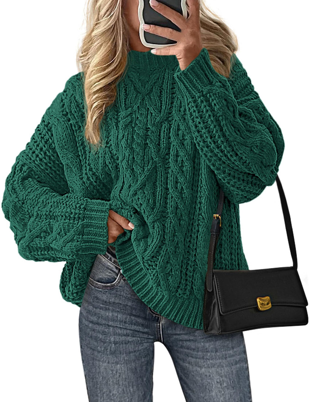PRETTYGARDEN Women's Oversized Fall Sweaters Casual Long Sleeve Crewneck Chunky Cable Knit Pullover Tops Winter Clothes