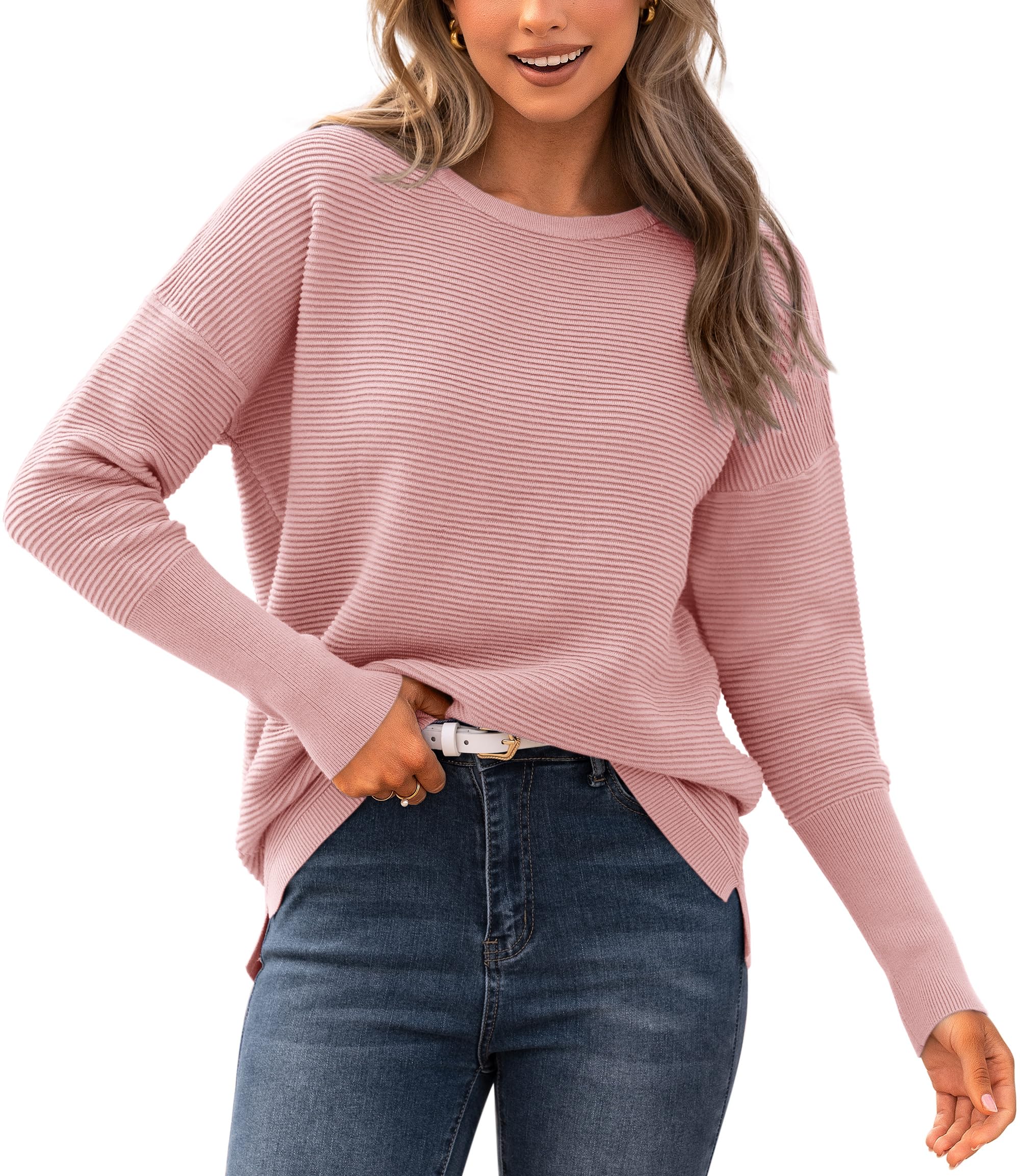 FreshPrettyFall Sweaters for Women Casual Long Sleeve Sweater Striped Loose Fit Pullover Tops