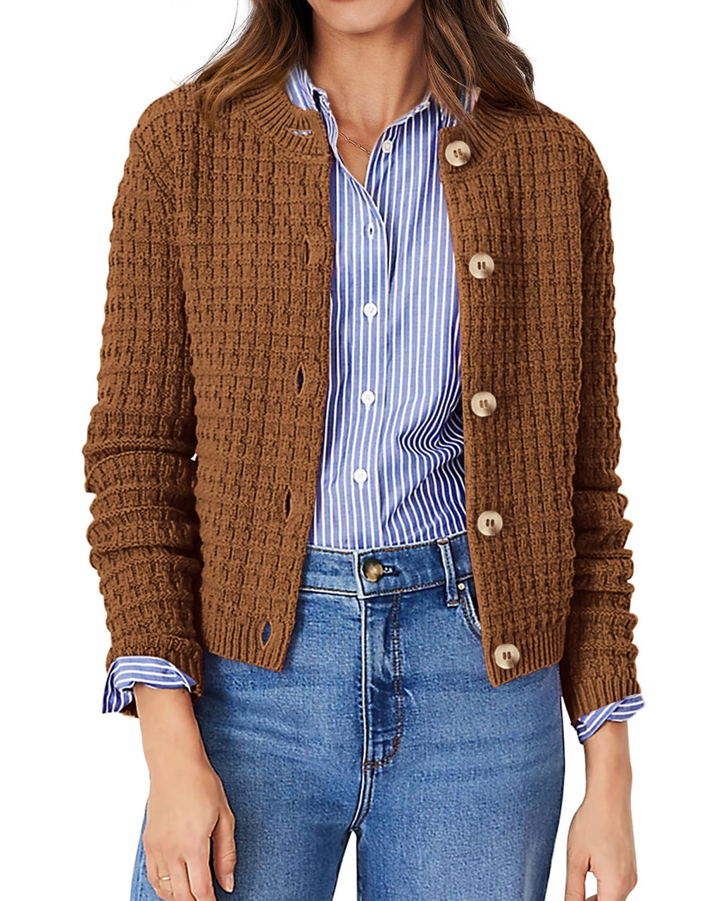 PRETTYGARDEN Women's Knit Cardigan Sweaters Casual Long Sleeve Open Front Button Down Trendy Jackets Outerwear