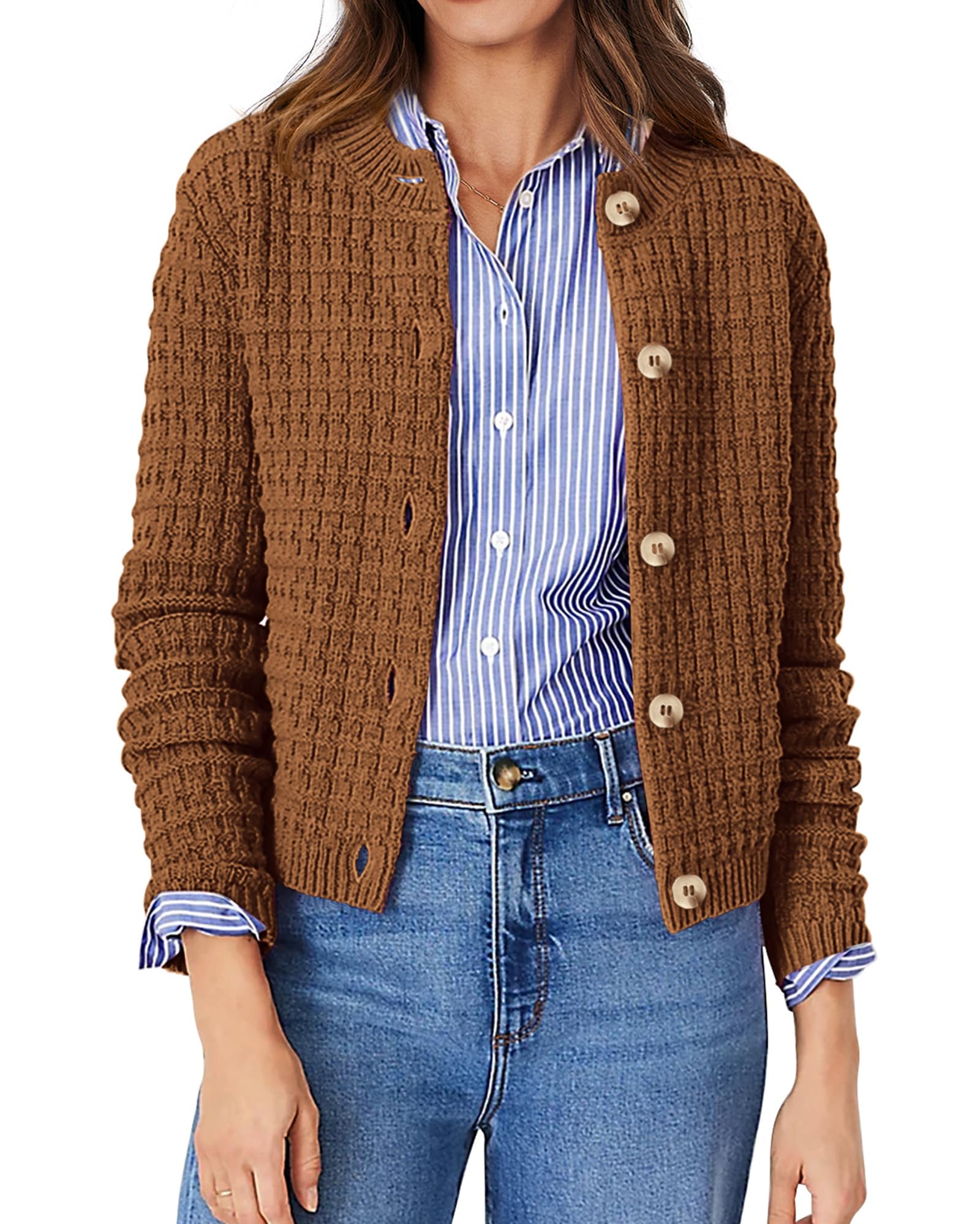 PRETTYGARDEN Women's Knit Cardigan Sweaters Casual Long Sleeve Open Front Button Down Trendy Jackets Outerwear