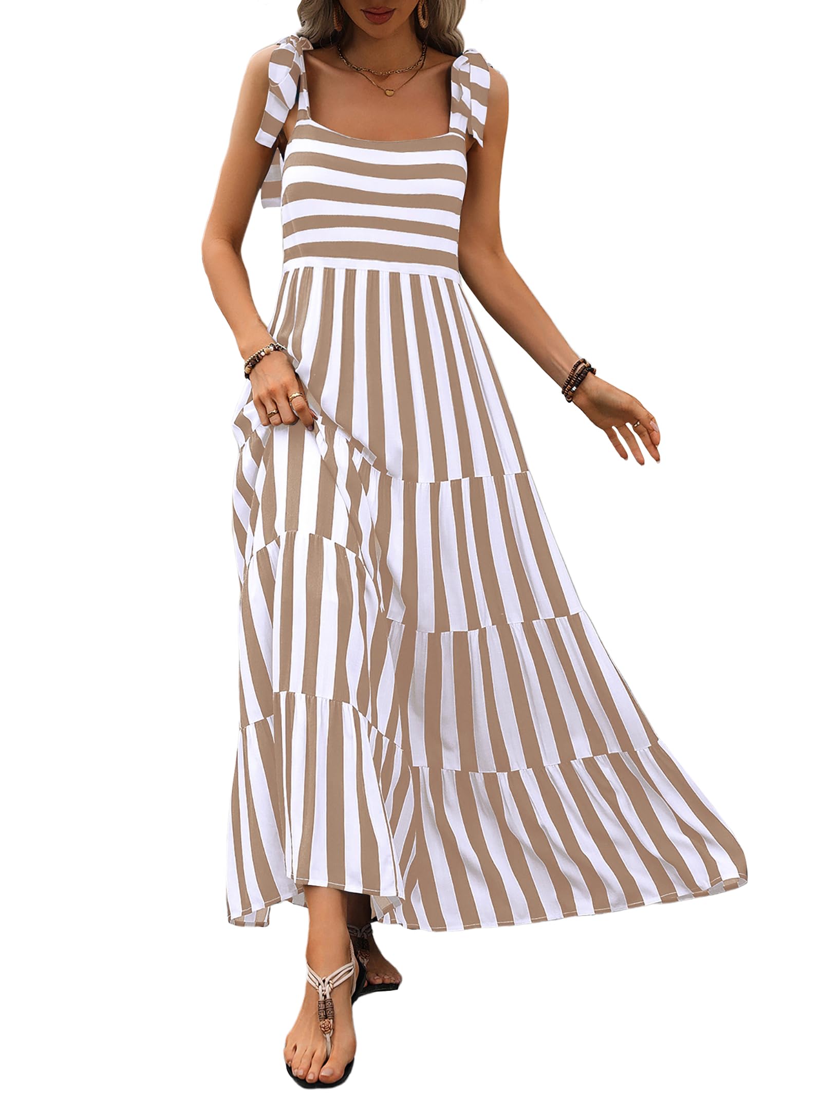 PRETTYGARDEN Women Dresses Summer Floral Sleeveless Maxi Dress Casual Spaghetti Strap Tiered Flowy Beach Long Dress