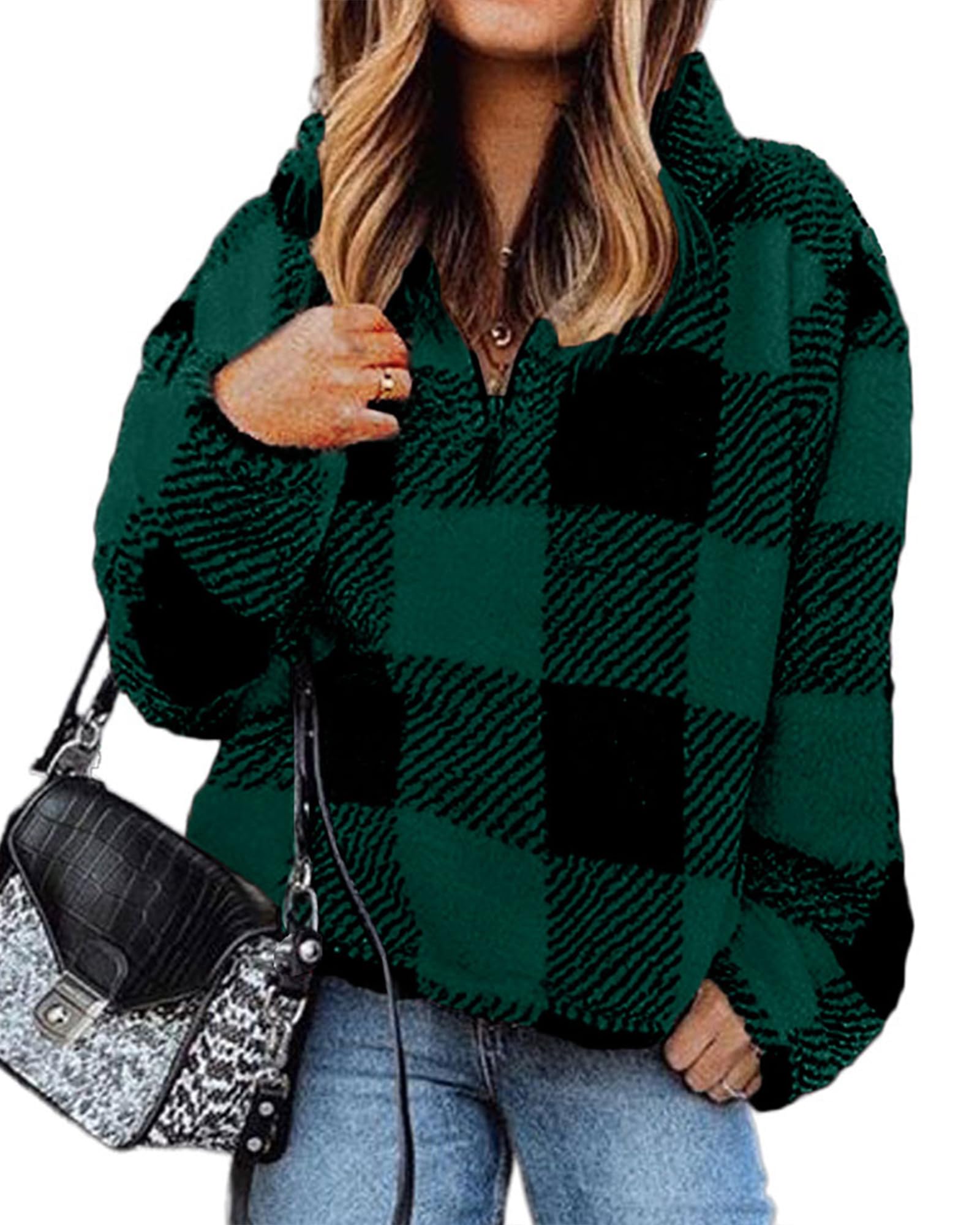 BTFBM Womens Sweatshirt Sherpa Quarter Zip Pullover Fall Winter Long Sleeve Fleece Sweaters Hoodies Sweatshirts Clothes