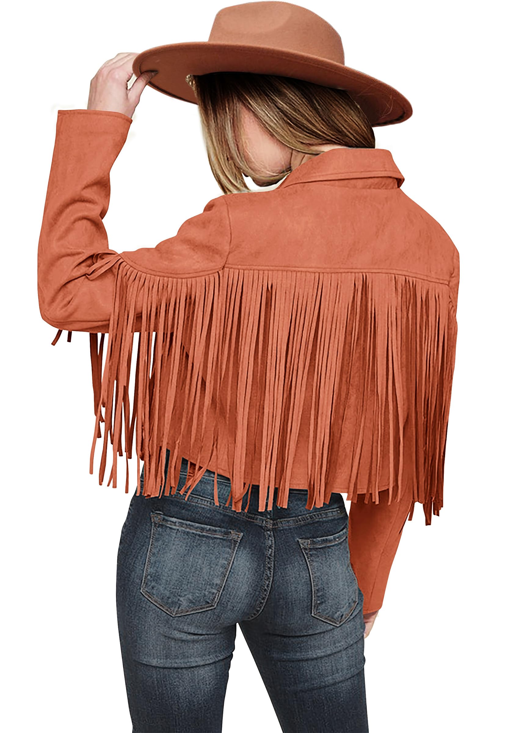 PRETTYGARDEN Women's Fringe Faux Suede Leather Jackets Fall Fashion Tassel Motorcycle Cropped Coats