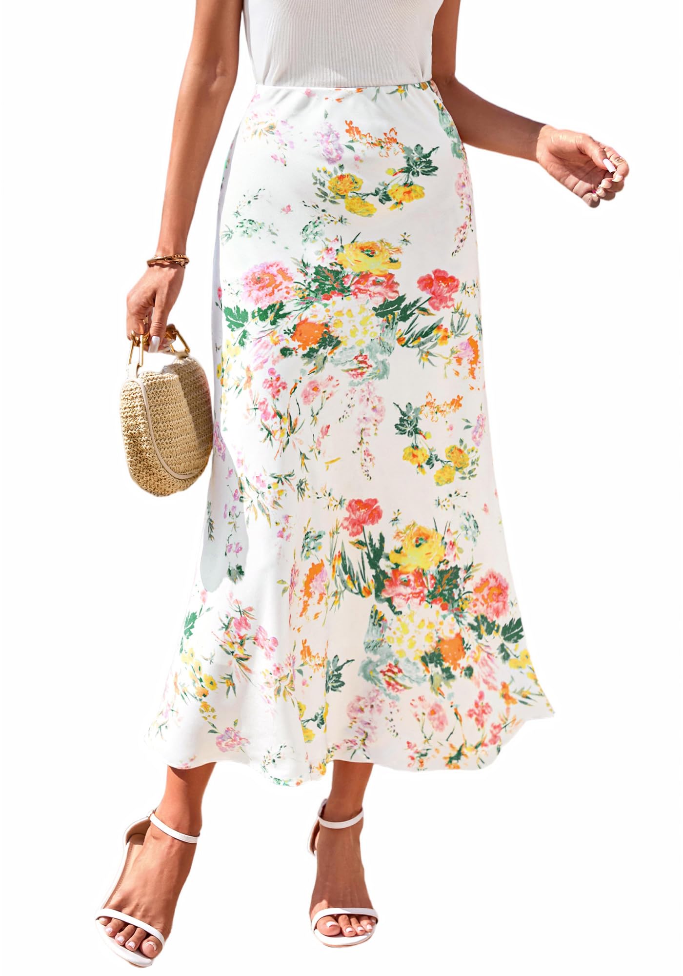 FreshPretty Satin Skirts for Women Trendy Spring Summer High Waisted Leopard Print Cocktail Wedding Long Silk Midi Skirt