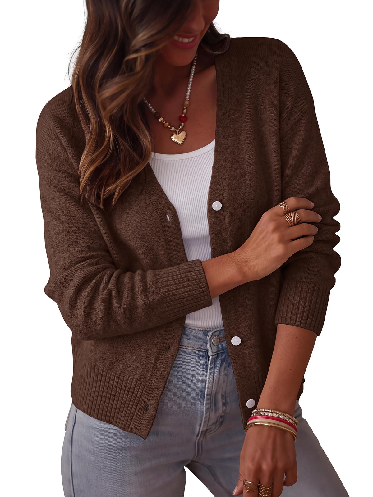 BTFBM V Neck Cardigan Sweaters for Women 2026 | Long Sleeve Knit Sweater, Button Down Shrug Tops, Open Front, Lightweight Cardigans, Business Casual Outfits,Fall Winter Clothing