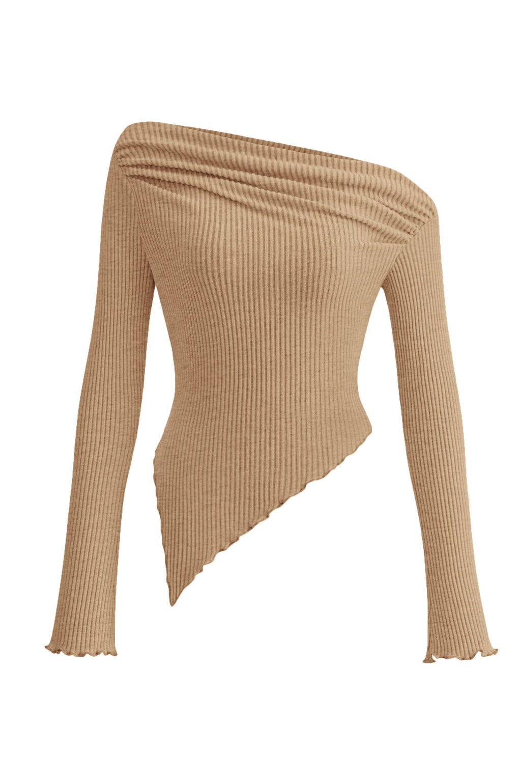 PRETTYGARDEN Women's Spring Long Sleeve Y2K Crop Top Trendy Off Shoulder Asymmetrical Fitted Knit Tee Shirts Going Out Tops