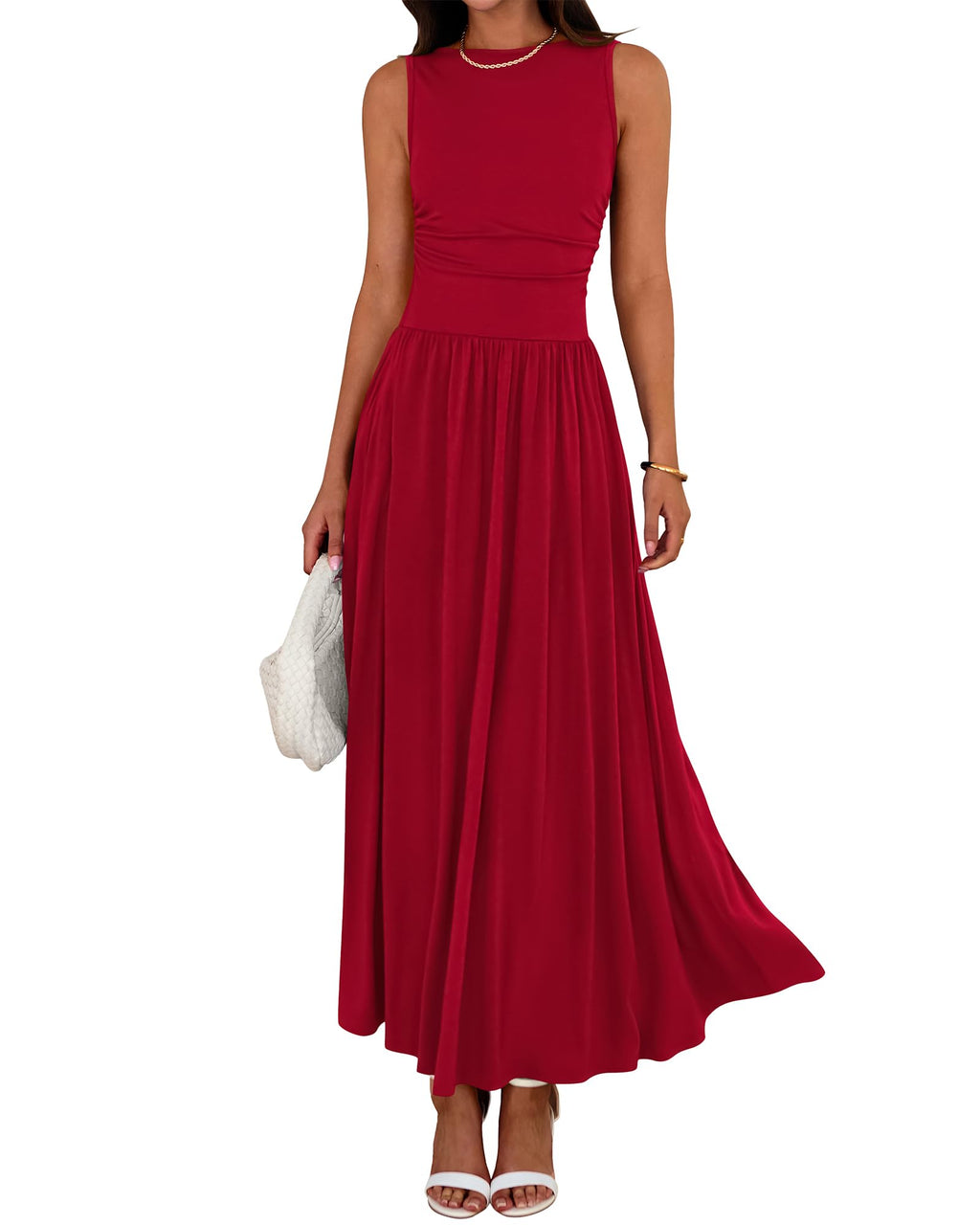 BTFBM Summer Maxi Dresses for Women Spring Sleeveless Casual Ruched High Waisted Long Sundress Flowy Beach Dress