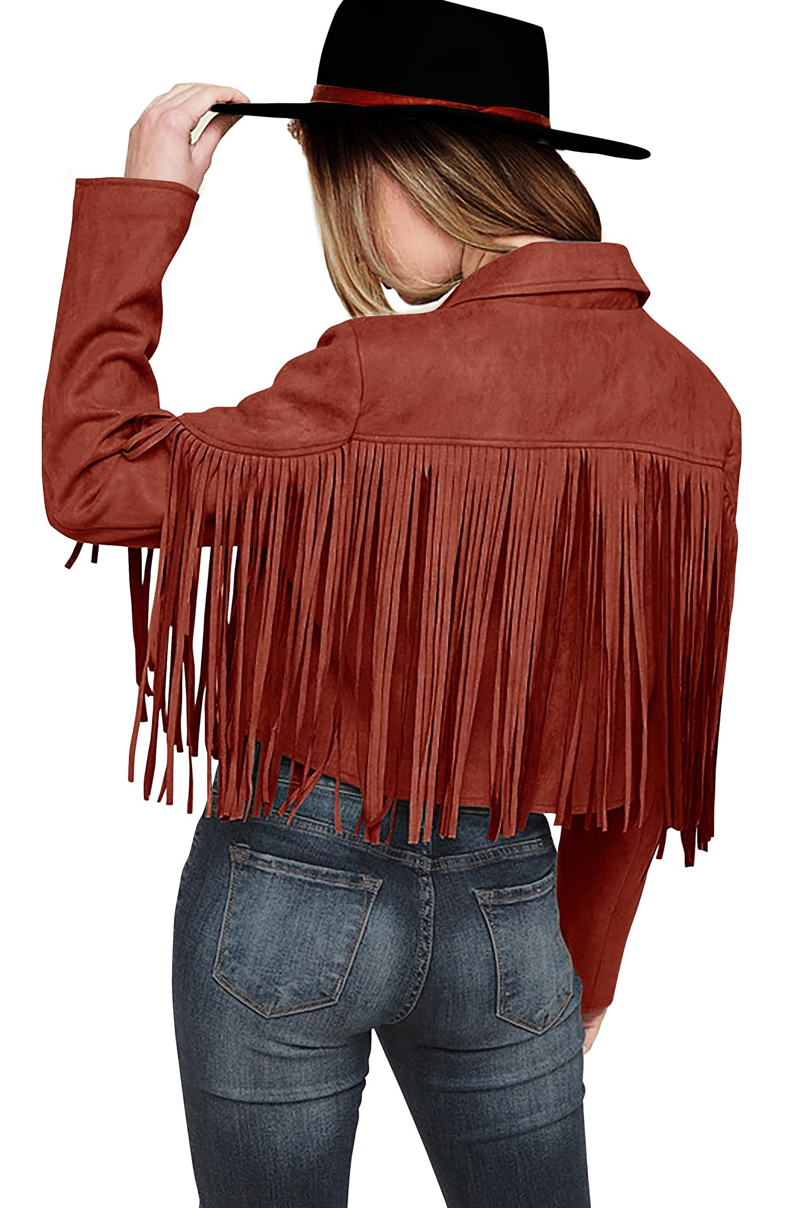 PRETTYGARDEN Women's Fringe Faux Suede Leather Jackets Fall Fashion Tassel Motorcycle Cropped Coats