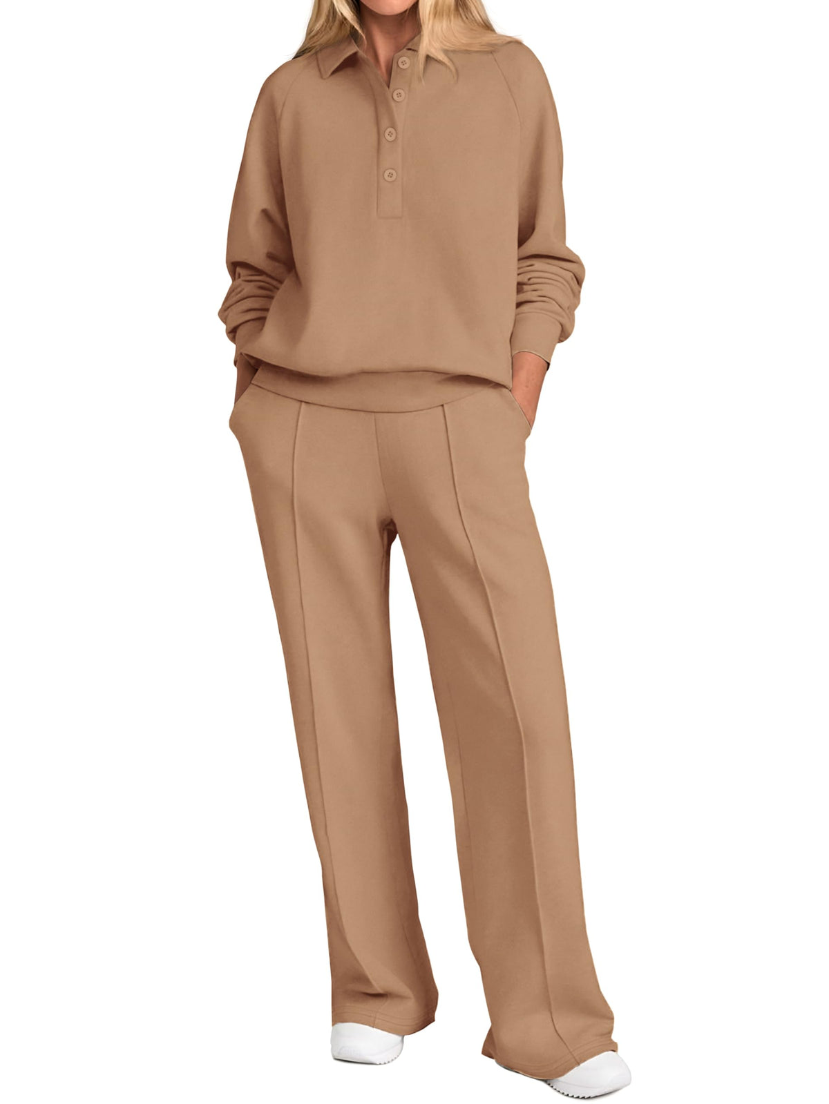 PRETTYGARDEN Women Fall 2 Piece Outfits Sweatsuits Lounge Sets Quarter Button Long Sleeve Sweatshirt, Wide Leg Sweat Pants, Casual 2 Piece Sets Tracksuit, Airport Travel Outfits for Women