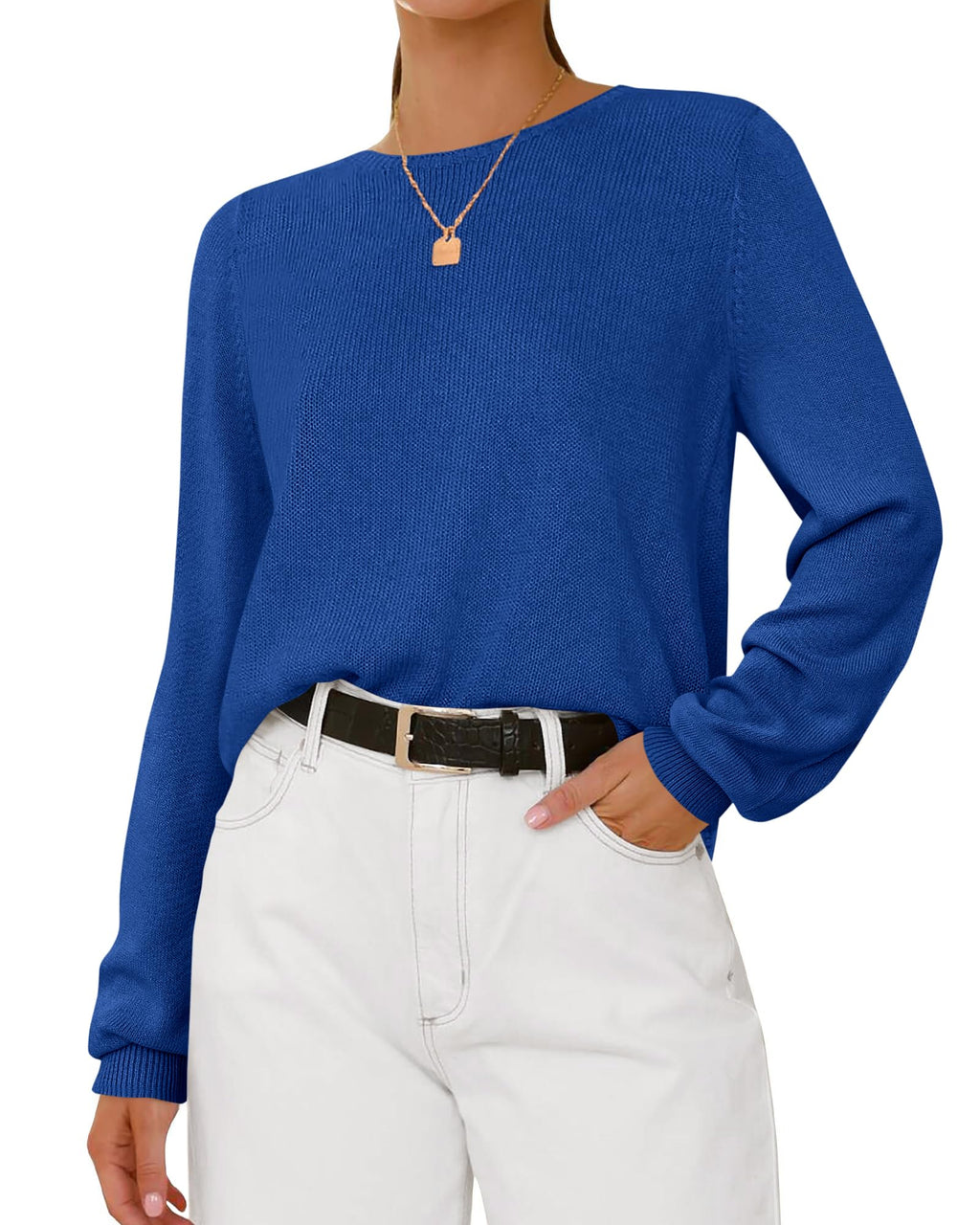 BTFBM Womens Long Sleeve Crew Neck Sweaters Spring Casual Classic Soft Loose Fit Basic Pullover Jumper Knit Top